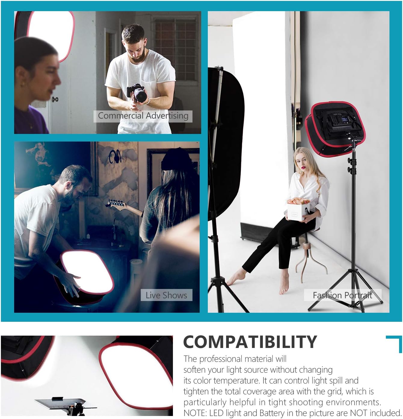 Thumbnail 6 de Neewer Foldable Softbox Light Box with Strap Clip, Grid & Carry Bag for Neewer LED Panels