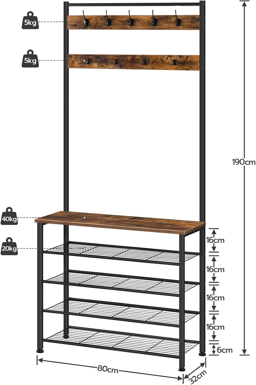 Thumbnail 3 de HOOBRO Stand Appendiabiti con Scarpiera a 5 livelli (EBF80MT01G2) – stile vintage, praticità daily