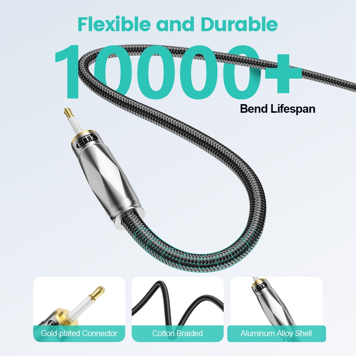 Thumbnail 4 de EMK Toslink to Mini Toslink Optical Audio Cable (2 metres), 24K Gold-Plated Digital S/PDIF Fibre Optic Cable