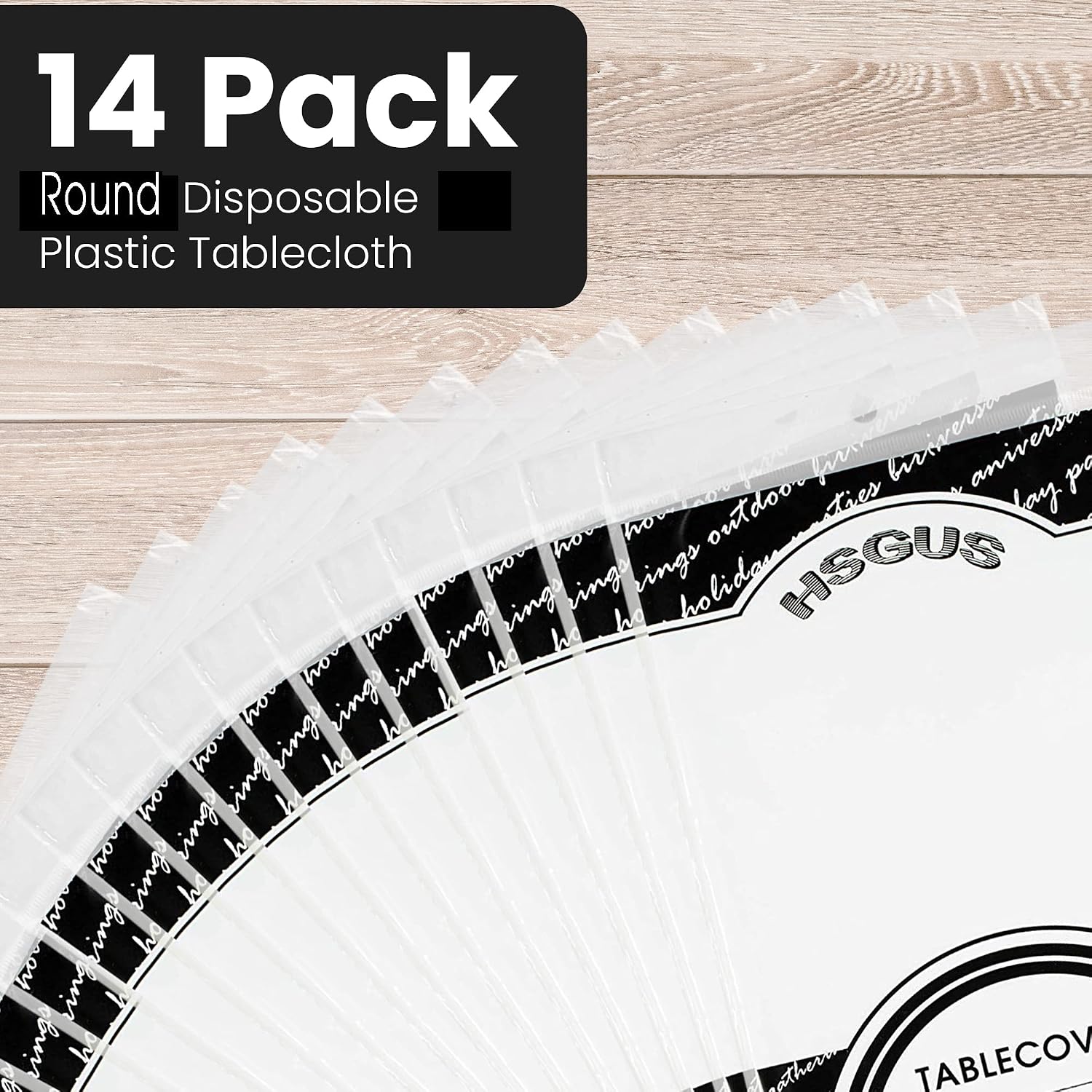 Detalle 2 de 14-Pack Premium White Plastic Round Tablecloth (84 x 84 in.) — Disposable Round Table Cover for Parties & Weddings