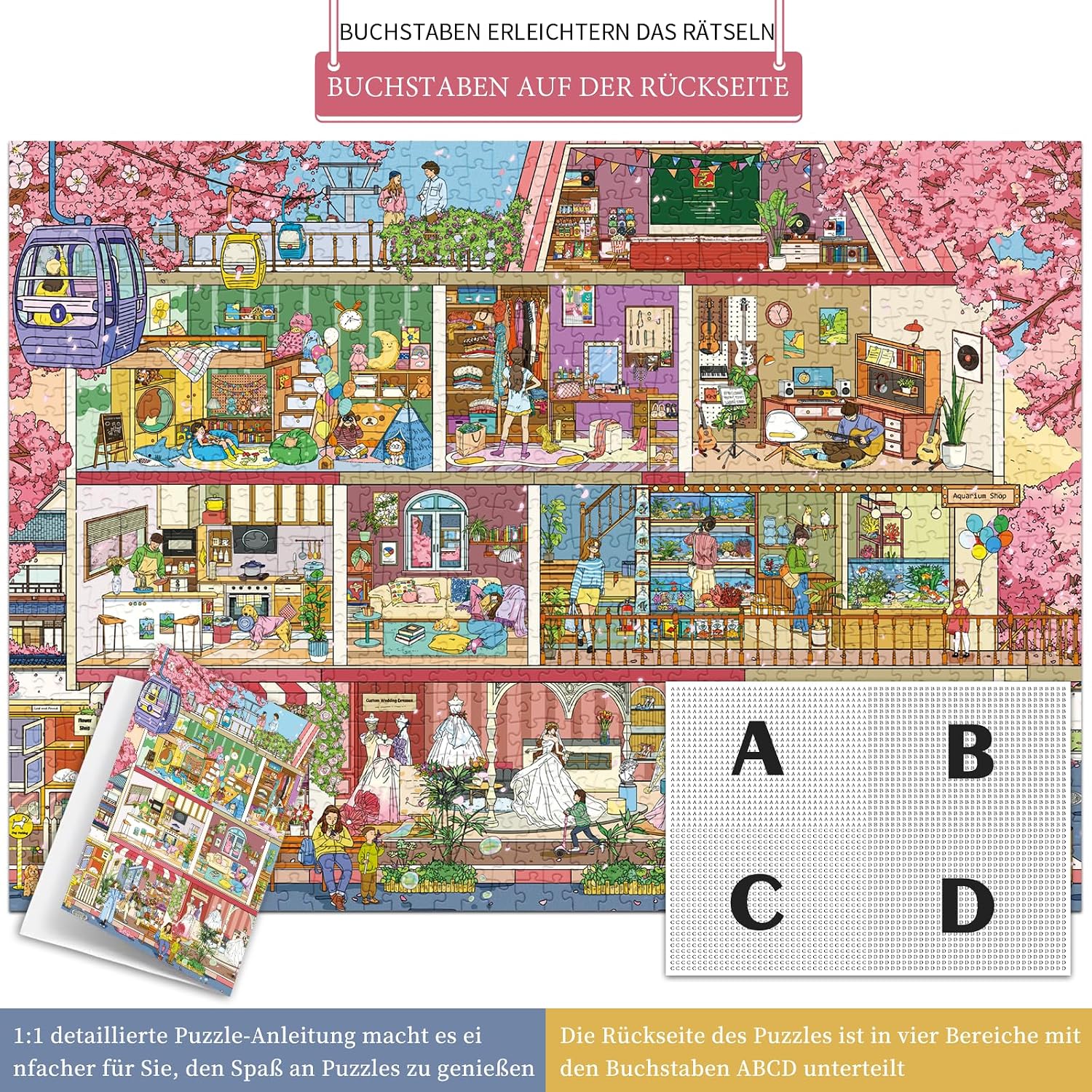 Detalle de HUADADA Puzzle 1000 Teile – Kirschblüten unter dem Baum (70×50 cm) für Erwachsene ab 14 Jahren