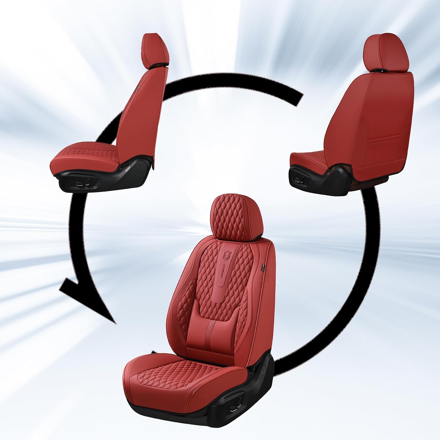 Thumbnail 6 de Coverado Car Seat Covers Full Set with Red Nappa Leather, Lumbar Support & Universal Fit