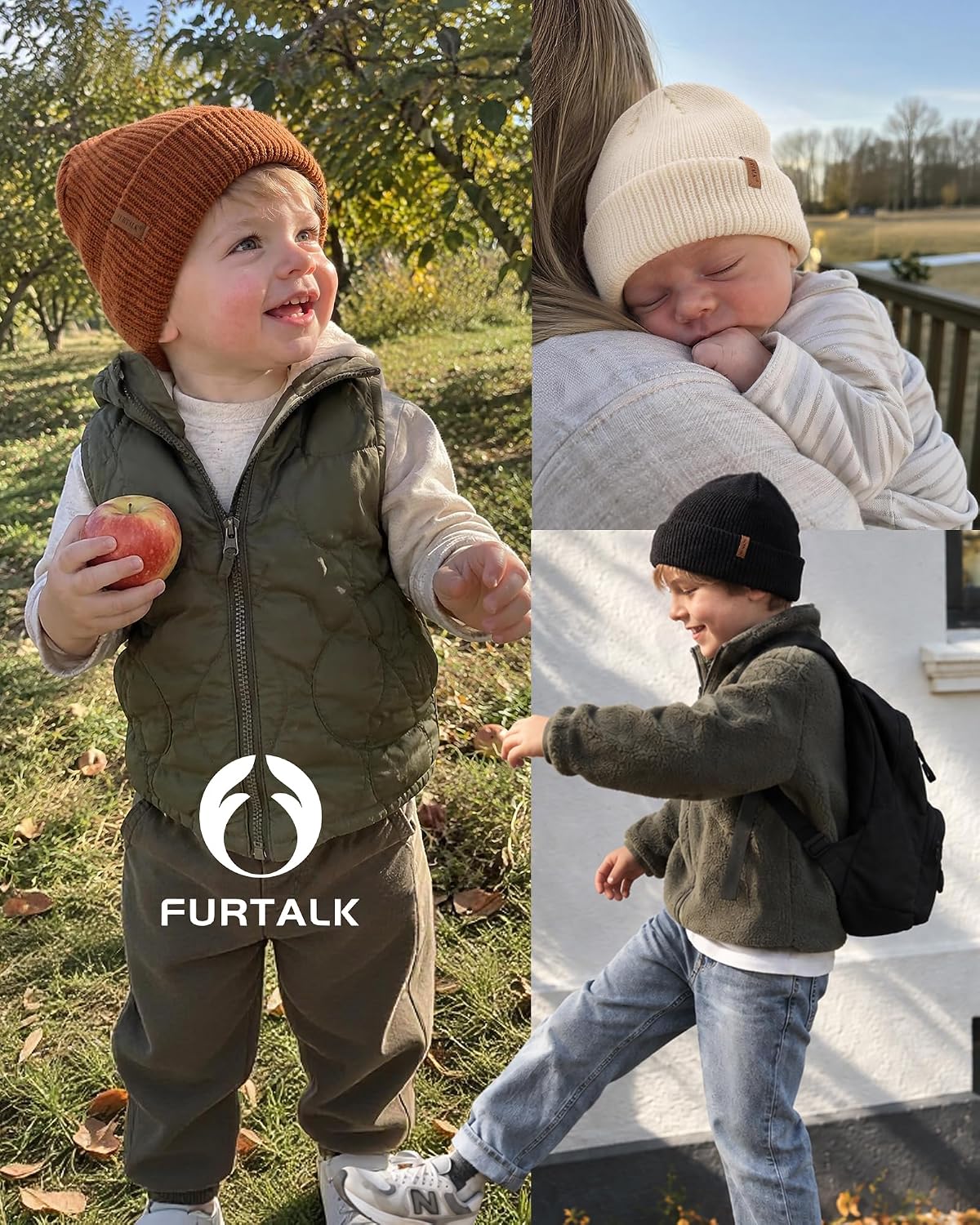 Thumbnail 3 de FURTALK Kids Knit Beanie, Double-Layer Acrylic, Stretchable Fit