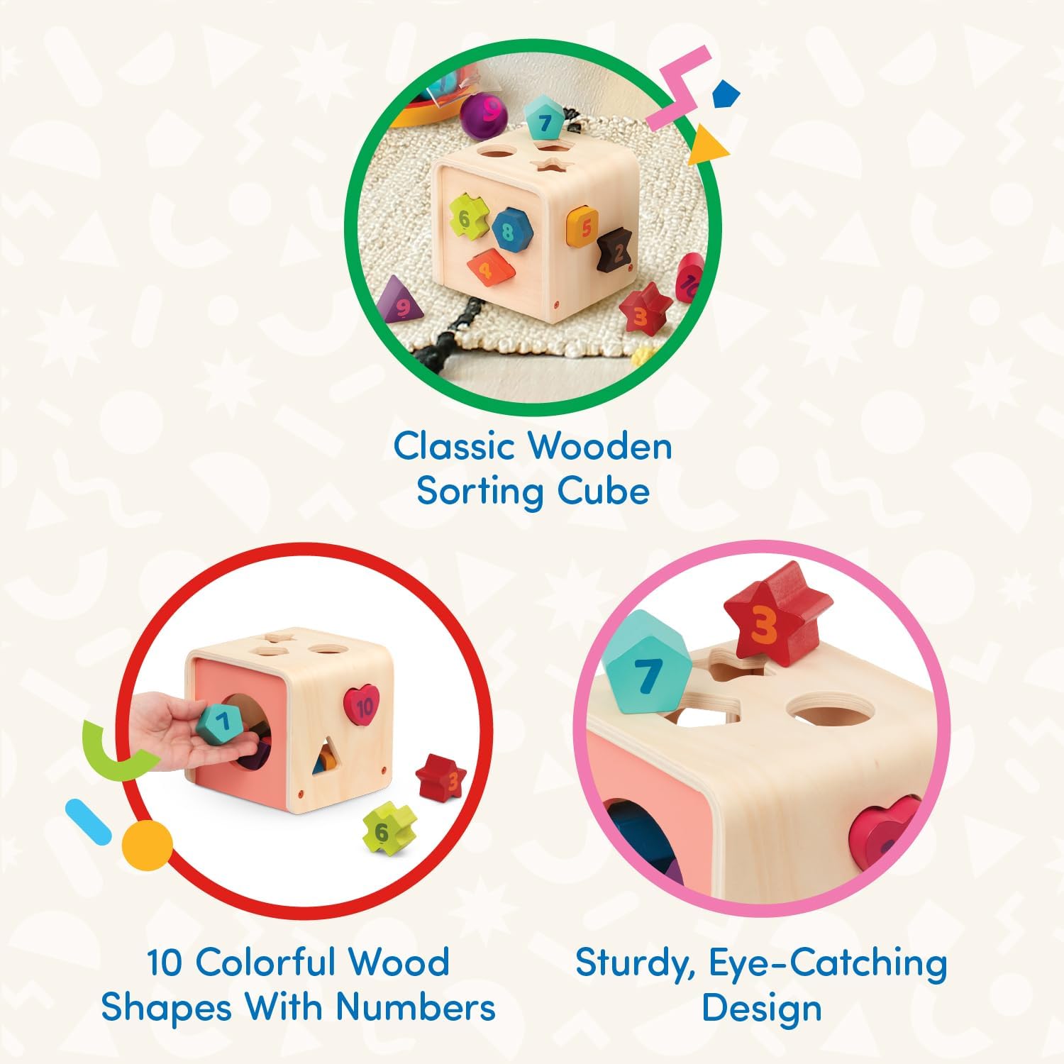 Thumbnail 2 de Battat Zählen & Sortieren Würfel – Holz-Formensortierspiel ab 1 Jahr mit 10 nummerierten Figuren