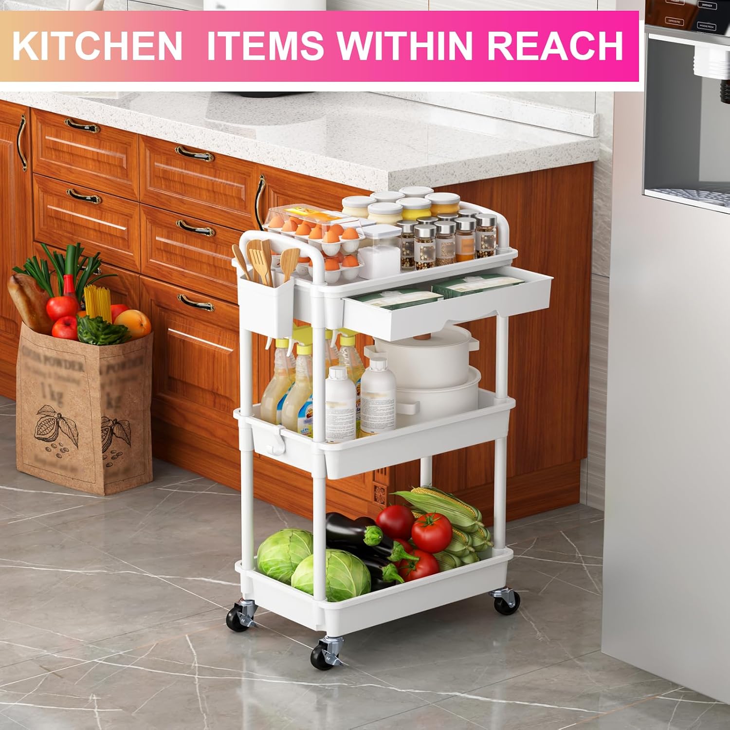Thumbnail 6 de Goovilla 3-Tier Rolling Utility Cart Organizer with Drawer 🛒