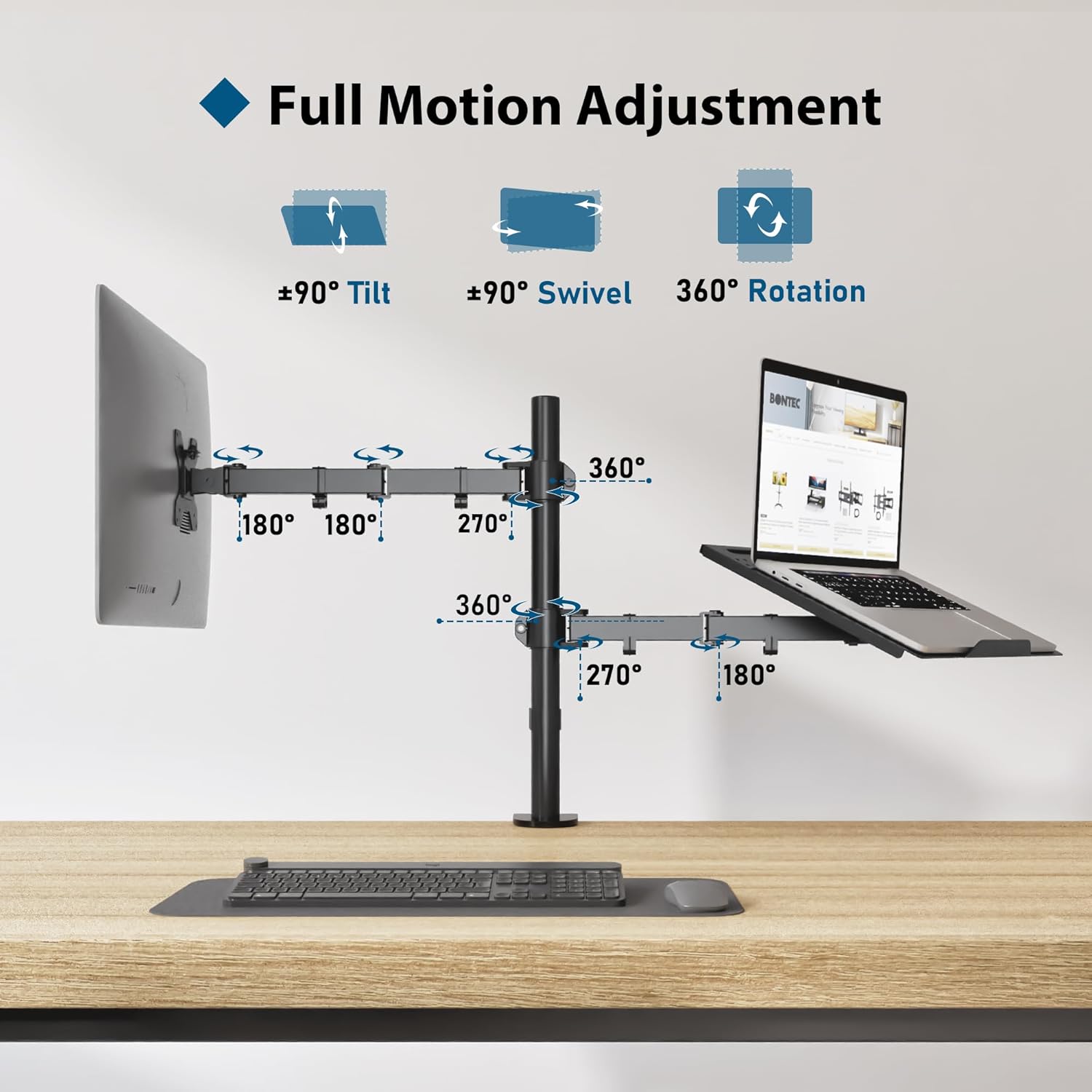 Detalle de BONTEC Monitorarm mit Laptophalter für 13–32" Bildschirme 🖥