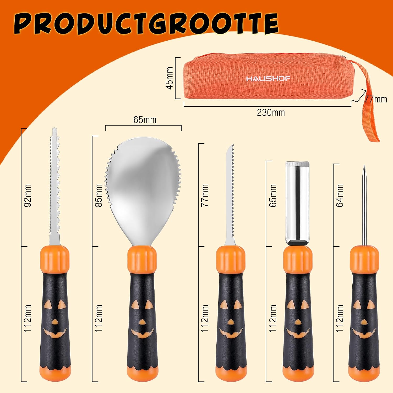 Thumbnail 2 de HAUSHOF HH24028 pompoensnijset, 5-delig met opbergtas en patroon