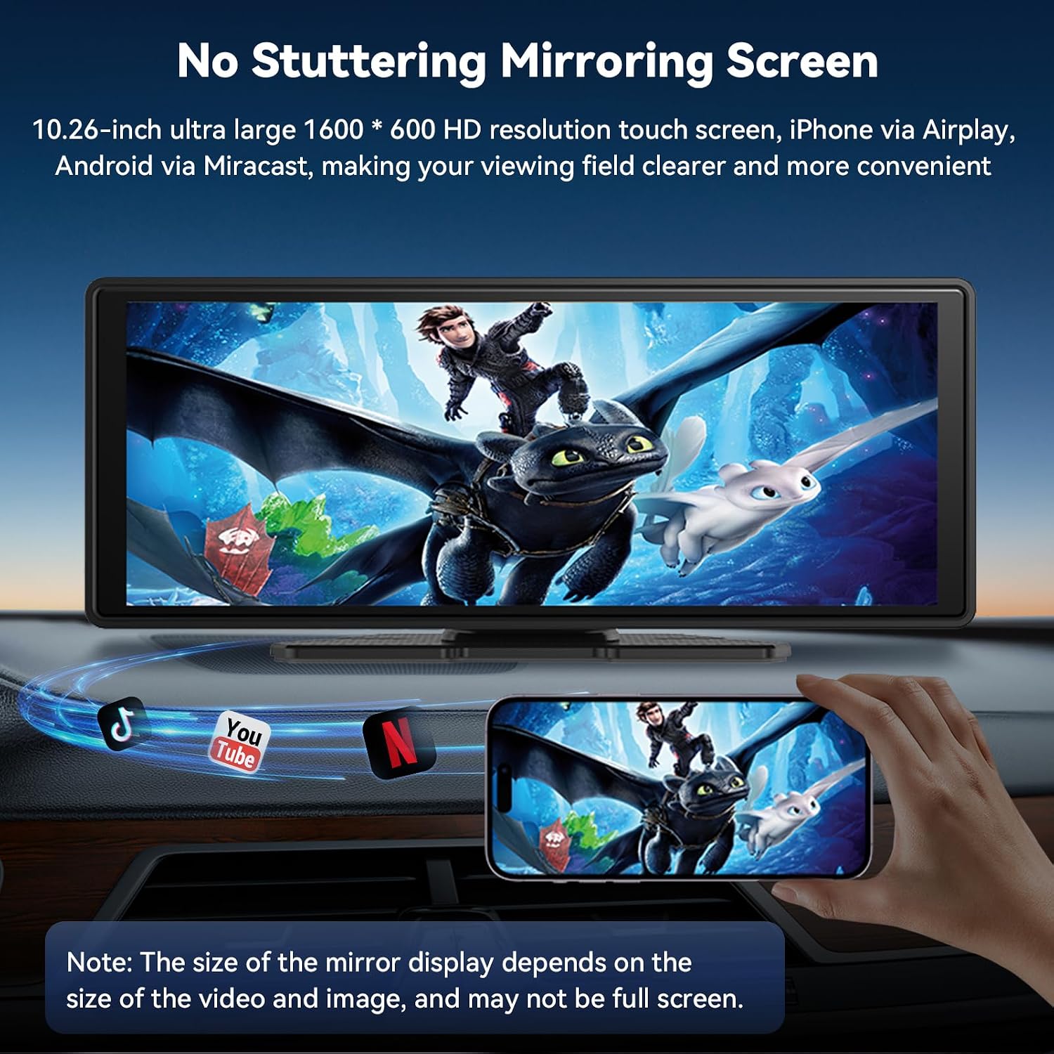 Detalle de Écran Carplay sans Fil 10,26" avec Dashcam 4K et Caméra de recul 1080P – CarPlay, Android Auto, GPS, BT et Mirror Link