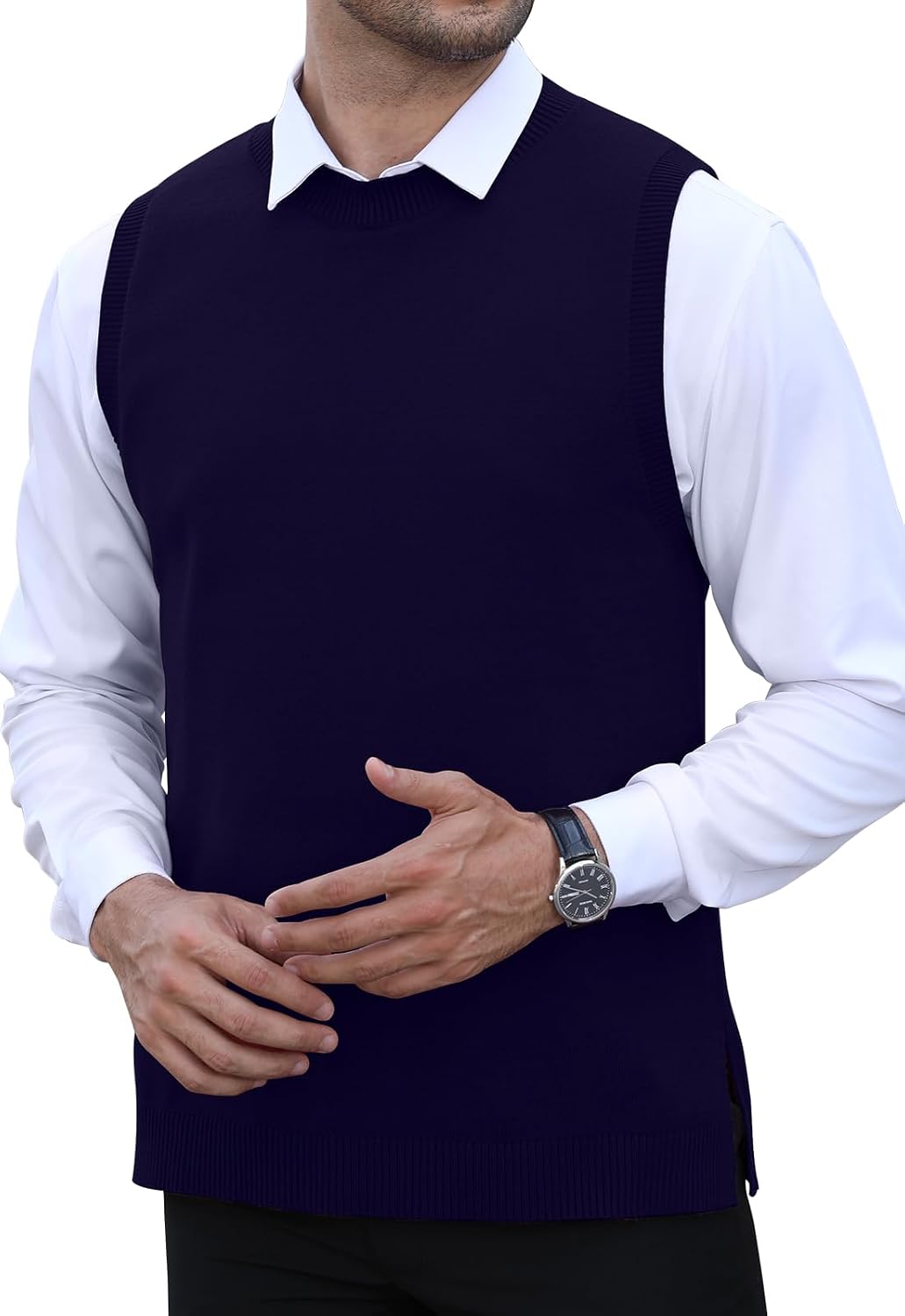 Detalle de KUYIGO Men's Sleeveless Vest: Classic Knitted Waistcoat for Smart-Casual Style