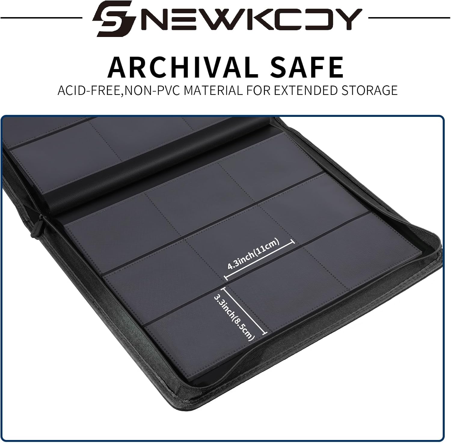Detalle de Snekdy Top Loader Binder (9 Pockets) for 3 x 4 inch Cards, Holds 360 Top Loaders, Black PU Leather Zipper Binder