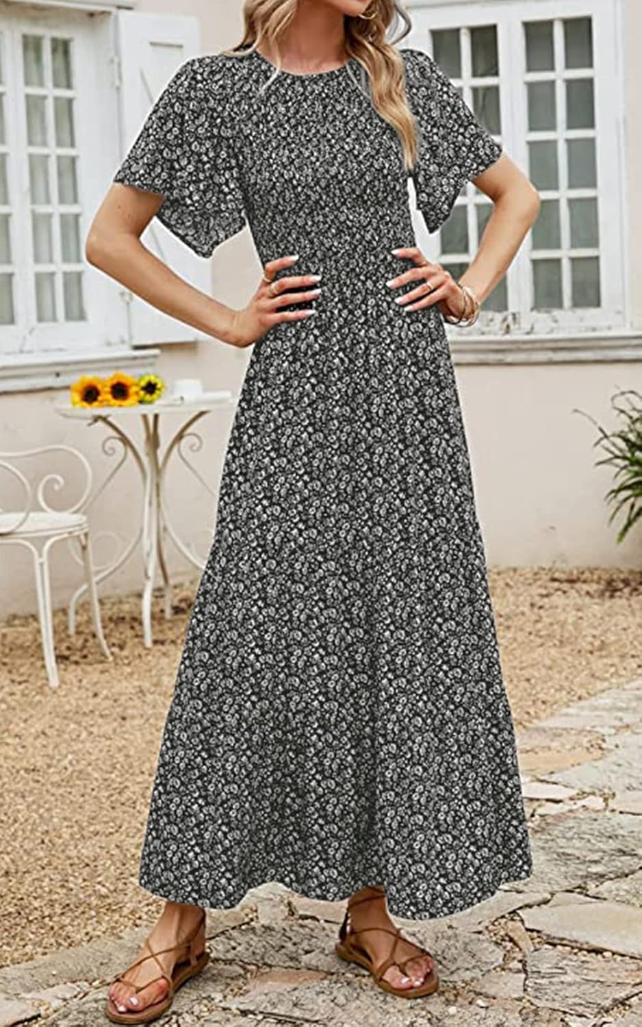 Detalle de PRETTYGARDEN Women's 2026 Summer Flutter Sleeve Floral Maxi Dress