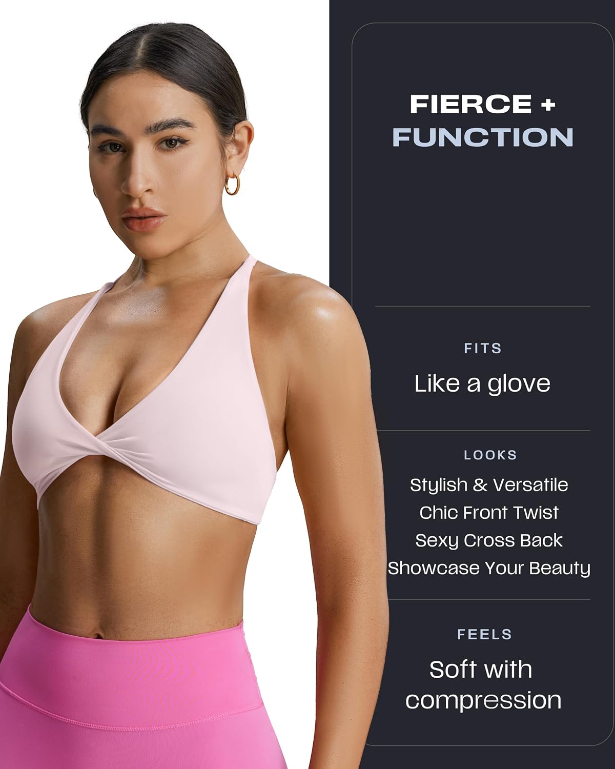 Detalle de Aoxjox Women's Sienna Twist Bra — Low-Impact Yoga and Studio Crop Tank