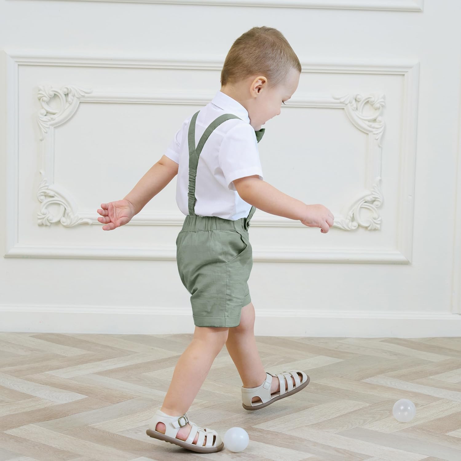 Thumbnail 2 de Volunboy Bambino Pantaloncini con Bretelle: shorts estivi in lino cotone 3 pezzi con papillon, stile casual e formale