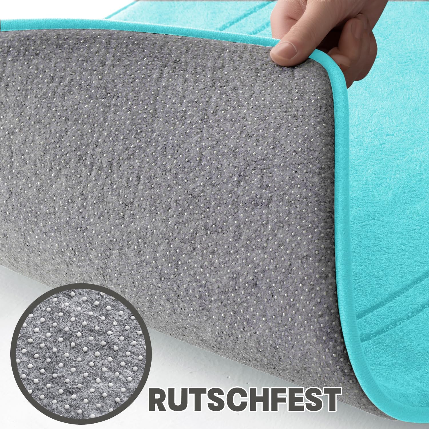 Thumbnail 3 de chakme Badezimmerteppich Set 3-teilig aus Memory-Schaum – rutschfest & waschbar (Blaugrün)