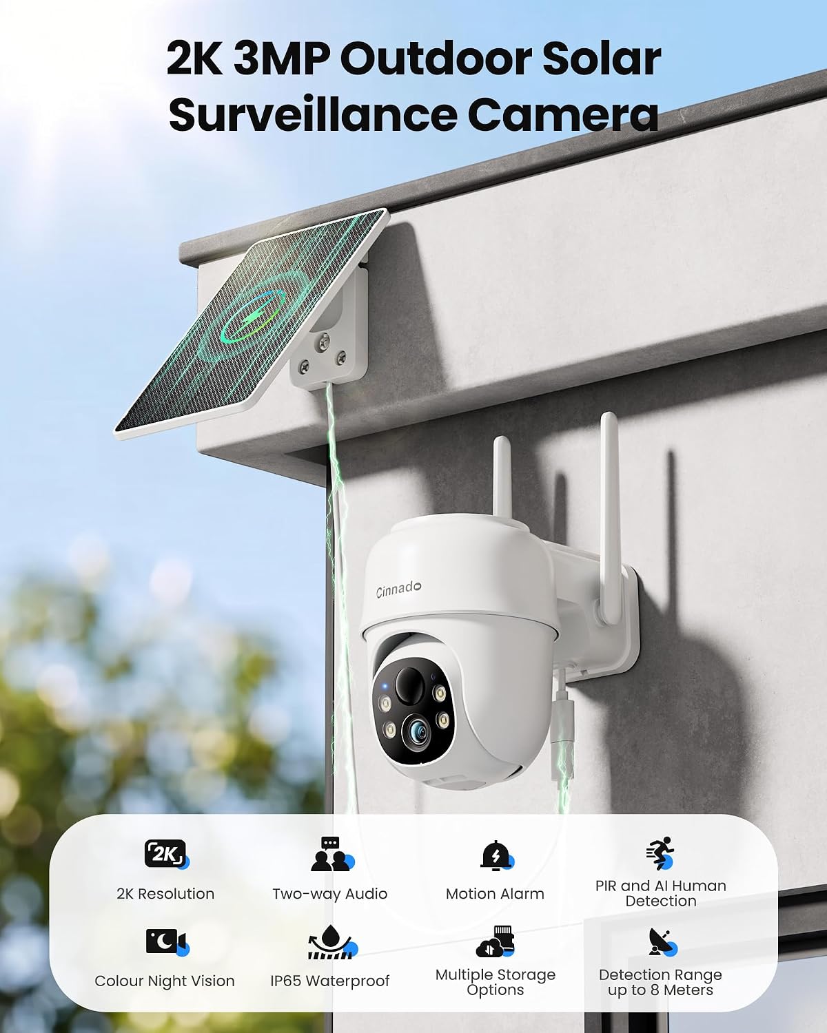 Thumbnail 1 de Cinnado Solar Security Camera 2K with PIR detection