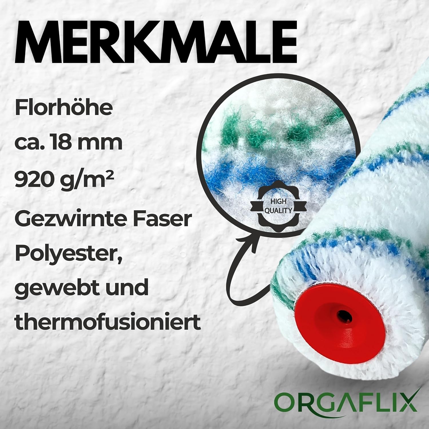 Thumbnail 4 de ORGAFLIX Profi Farbwalze 25 cm (2 Stück) – Florhöhe ca. 18 mm, Kern 48 mm