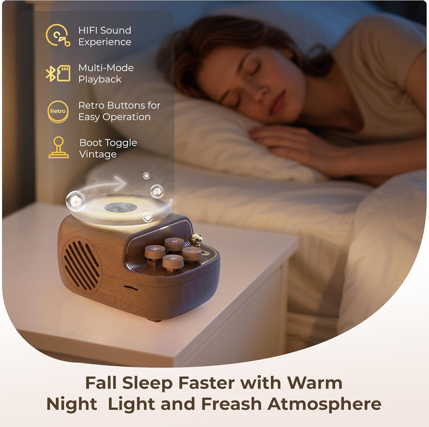 Detalle de COLSUR Mini Bluetooth Speaker: Retro design with night light and portable 5W stereo