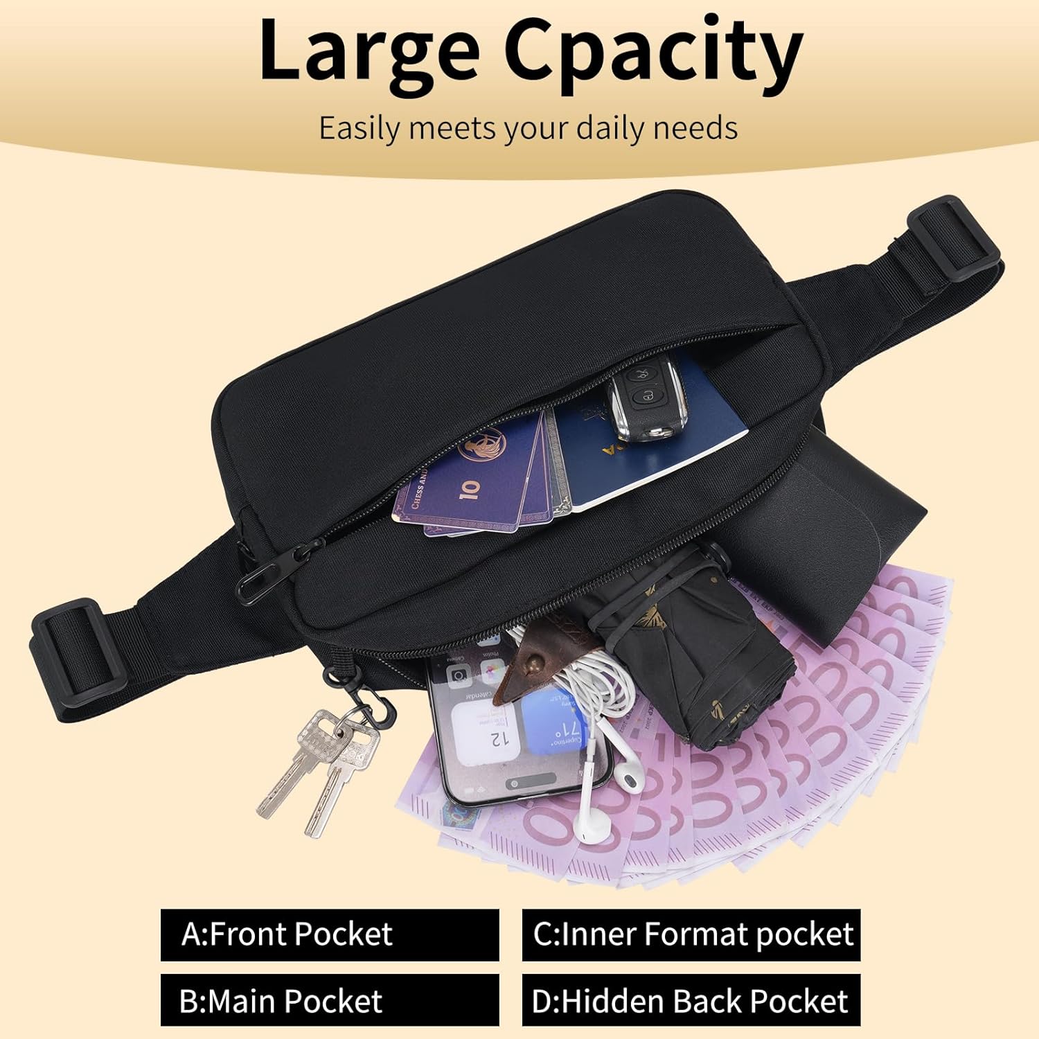 Thumbnail 1 de Bum Bag Fanny Pack for Outdoors – Large Capacity, Waterproof, Adjustable Belt