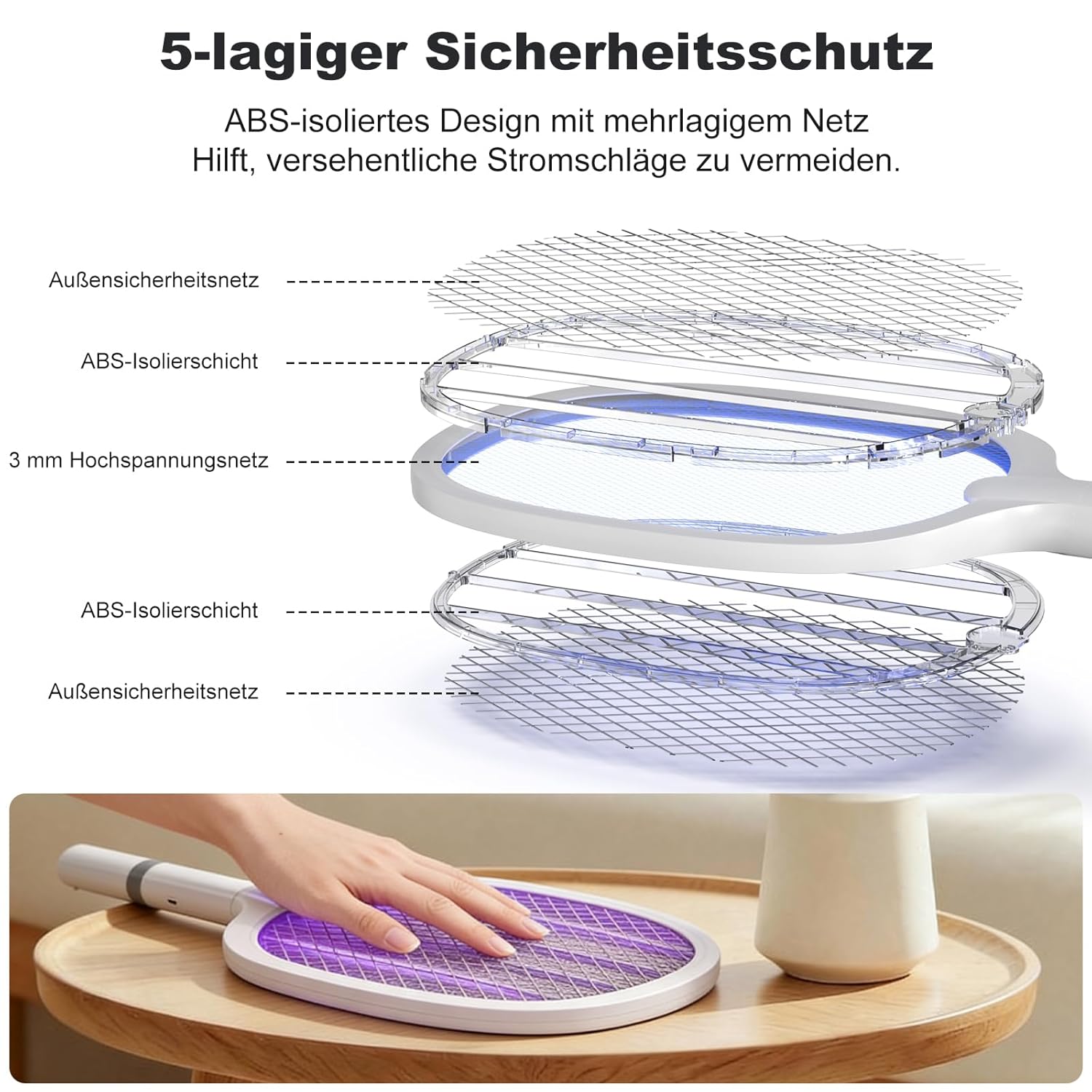 Thumbnail 5 de TEINNGO Elektrische Fliegenklatsche 5000V – 2 in 1 Ultiquits USB-C Ladebasis, Extra Stark, 2000mAh