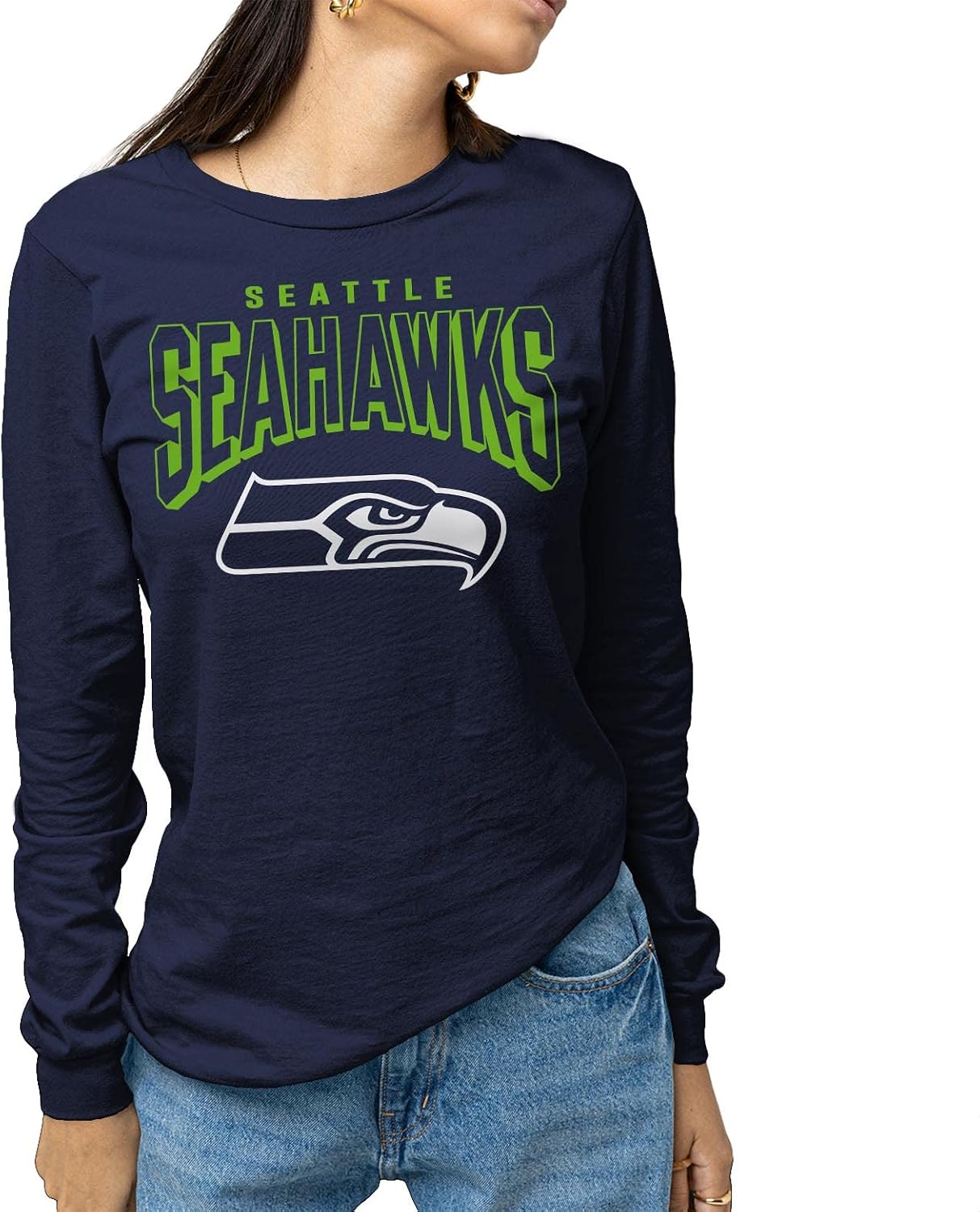 Detalle 2 de Junk Food Clothing x NFL Seattle Seahawks Unisex Bold Logo Long Sleeve T-Shirt (Officially Licensed)