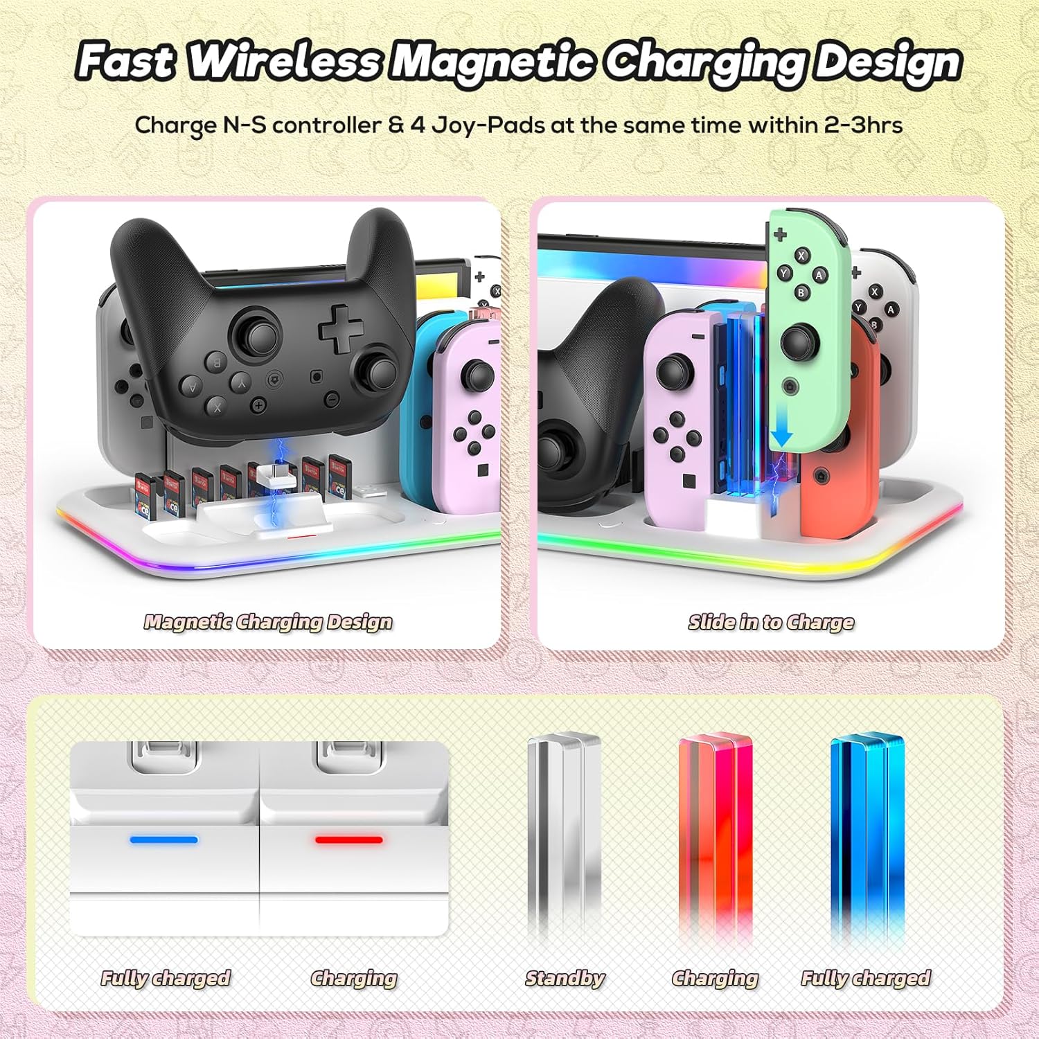 Thumbnail 2 de RGB Switch Controller Charger for Nintendo Switch&OLED Model with Led Light,for Joycon with Switch Pro Controller Charger, Switch Charging Station Dock Organizer with 8 Game Slots& USB Cables
RGB Switch Controller Charger for Nintendo Swit…