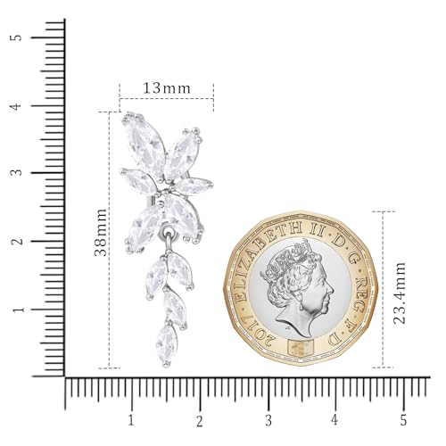 Thumbnail 6 de Aliyoham Bridal Wedding Earrings for Women – Silver Plated Cubic Zirconia Floral Drop Dangle Jewellery