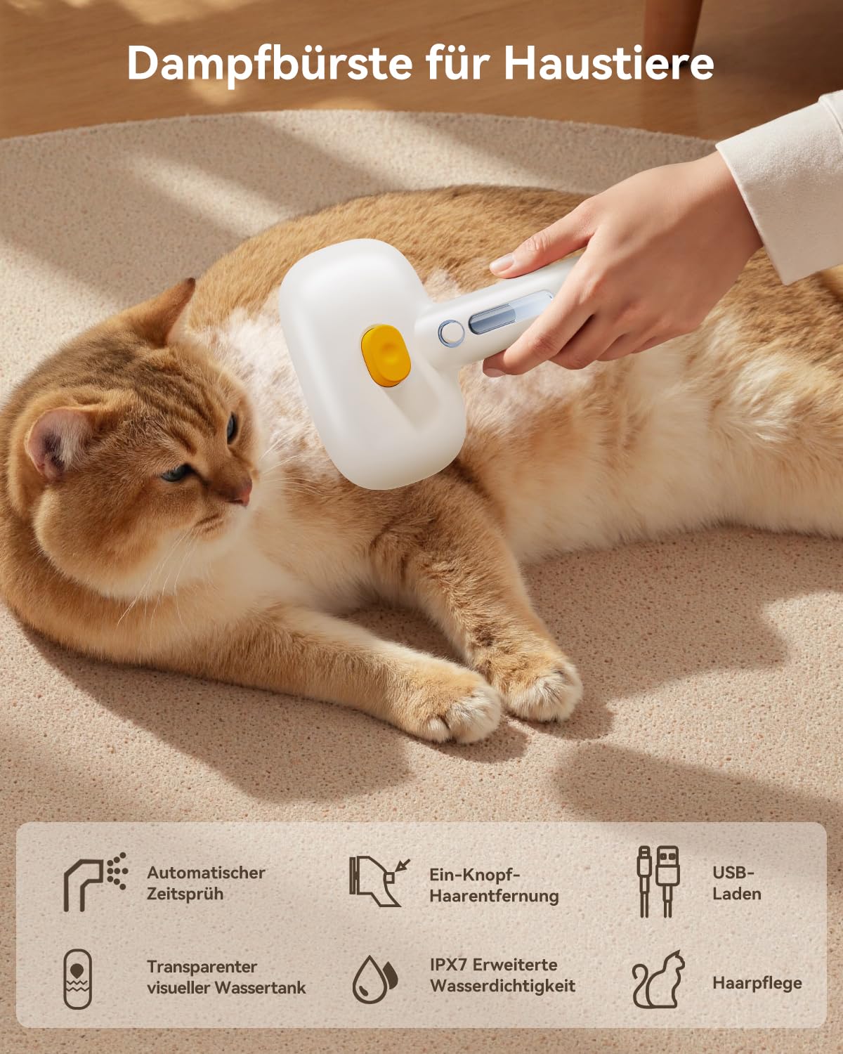 Thumbnail 1 de ROJECO Katzenbürste mit Dampf – 3-in-1 Steamy Brush gegen Unterfell, Verfilzungen & lose Haare