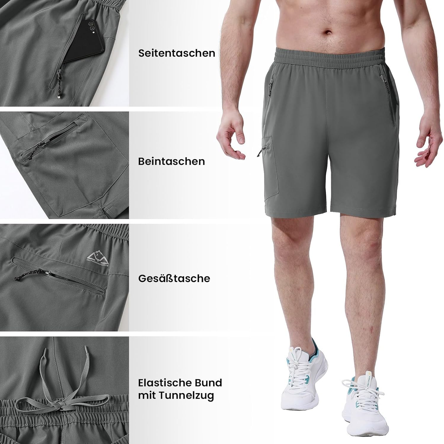 Thumbnail 4 de Rdruko Kurze Hosen Herren – Sport Shorts Stretch mit 4 Reißverschlusstaschen