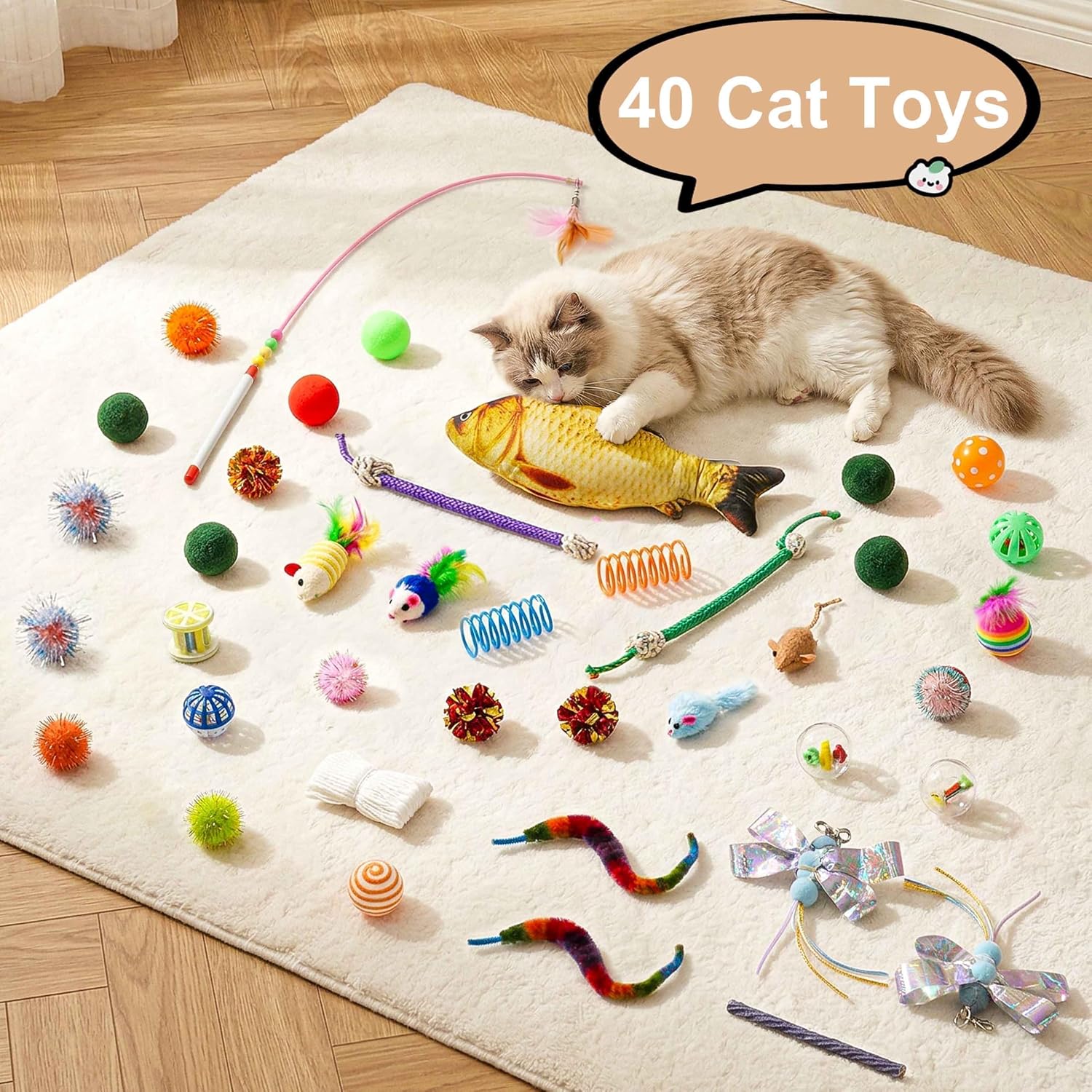 Thumbnail 3 de MOYMO MOY-CT-strp-white-15-m Cat Tunnel Bed with 40 Toys, White