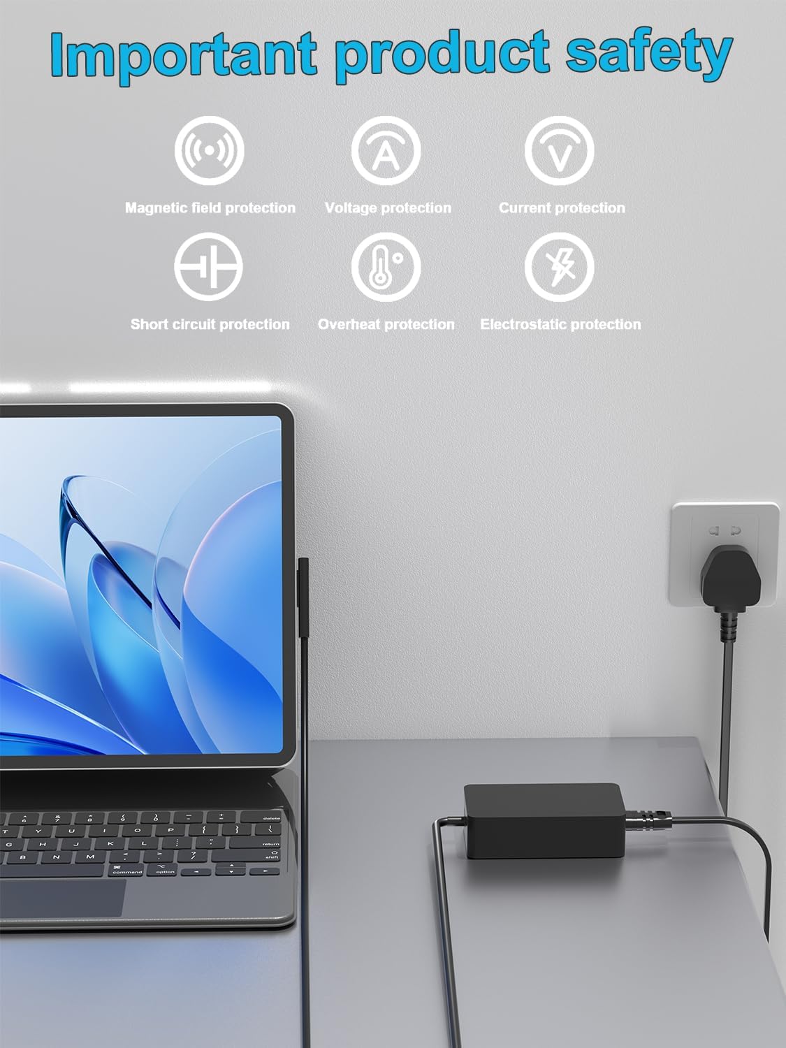 Detalle de 65W Surface Charger for Microsoft Surface Pro & Laptop Range (Surface Go, Book, Studio) – 65W Output