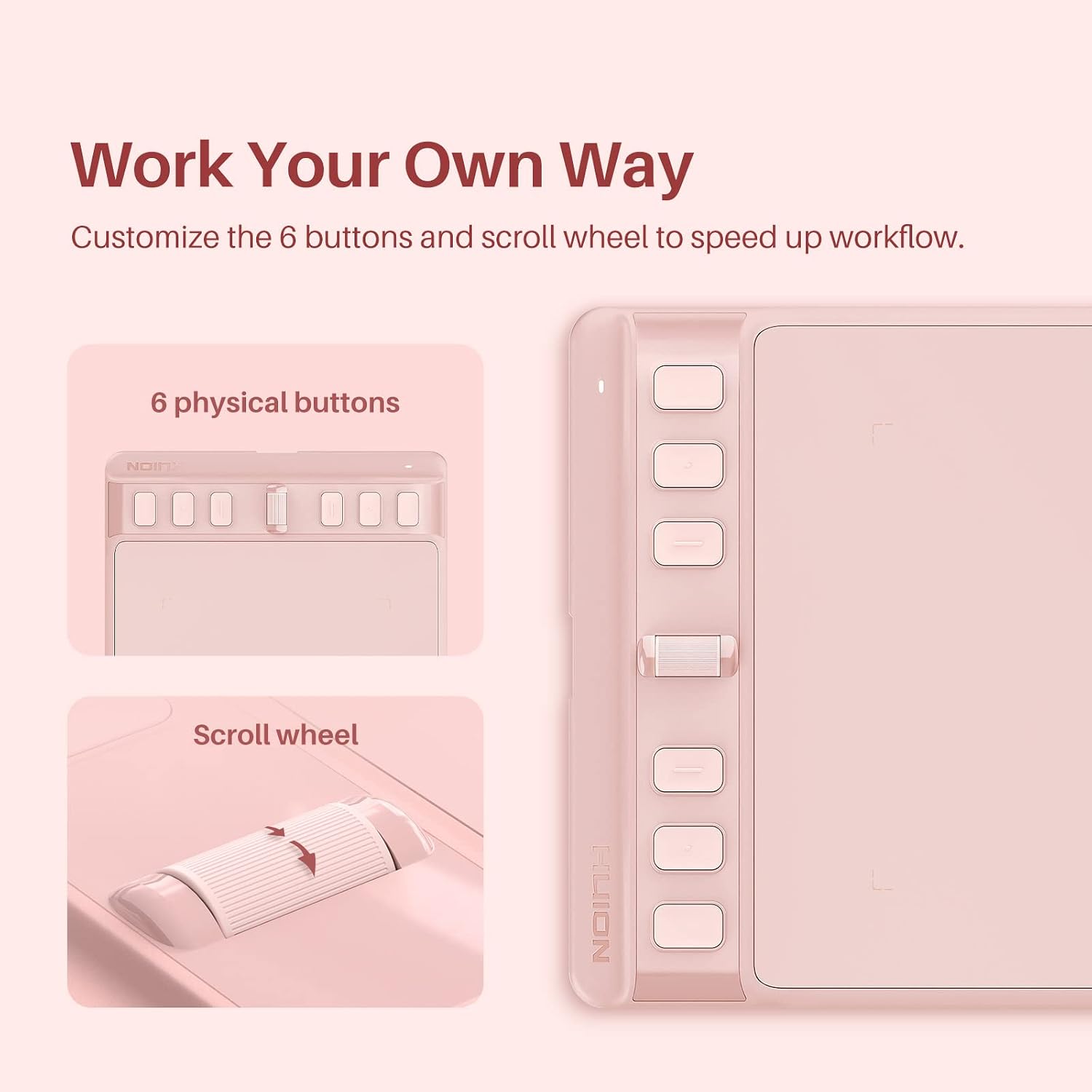 Detalle de HUION Inspiroy 2 S Small Drawing Tablet, Pink, 6 Keys and Scroller