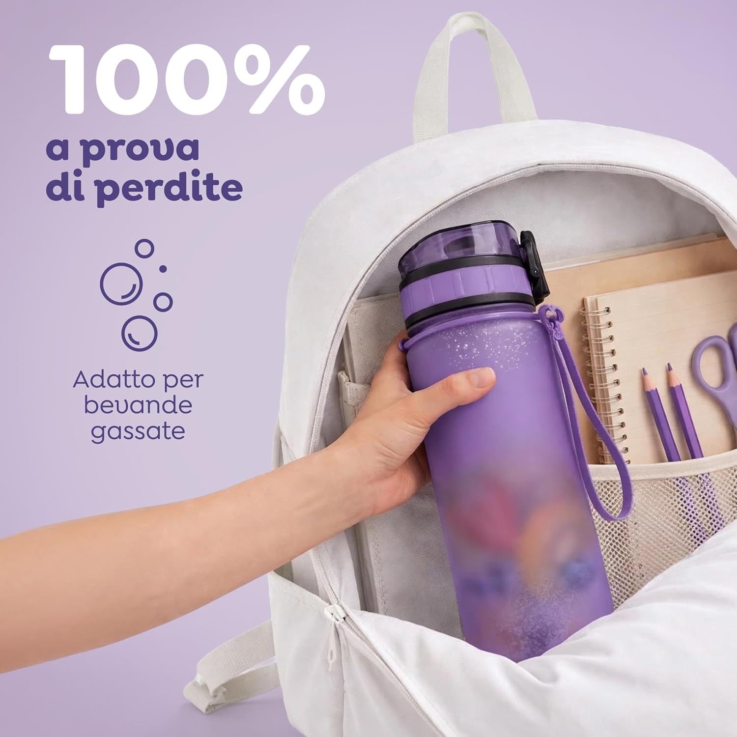 Thumbnail 5 de Sweety Fox Borraccia per Bambini 500 ml Viola: anti-perdita, lavabile in lavastoviglie e resistente agli urti