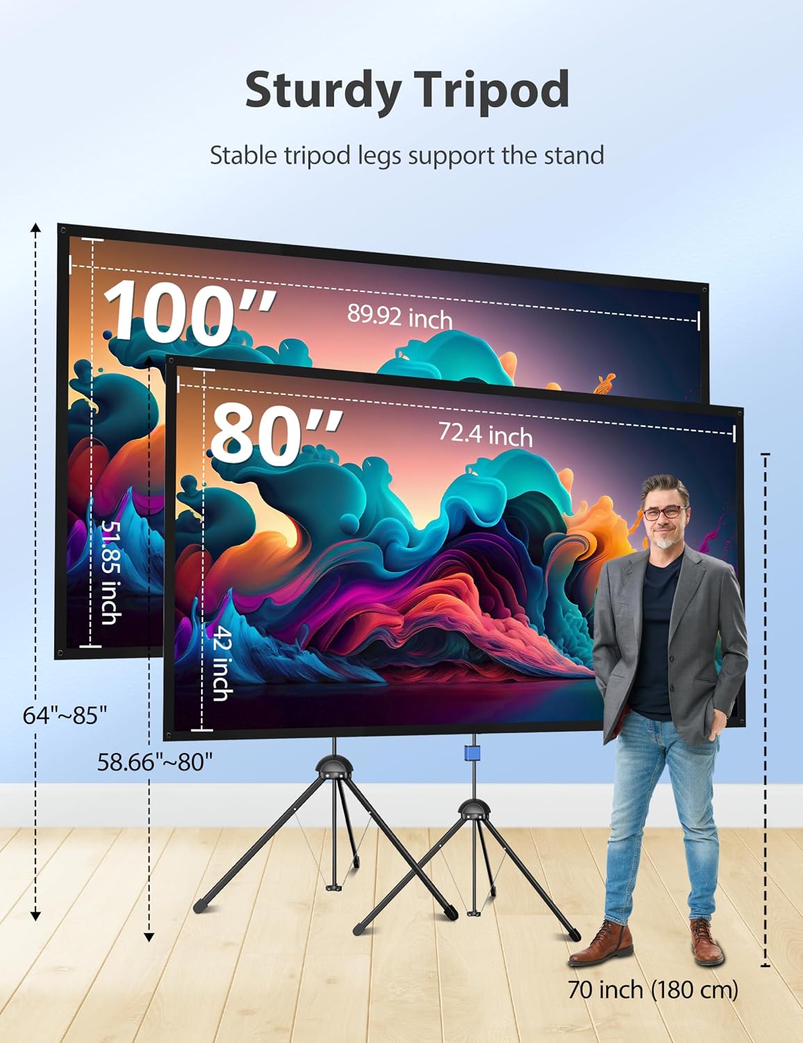 Thumbnail 6 de PARIS RHÔNE 80-Inch Projector Screen with Stand, 16:9 PVC, 1.5 Gain