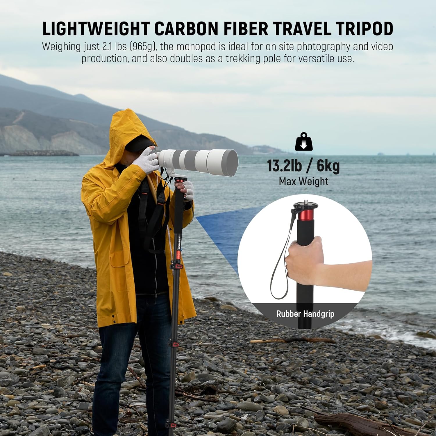 Detalle de NEEWER 67.7" Camera Monopod Stand (TP71) – Lightweight Carbon Fibre with Detachable Base