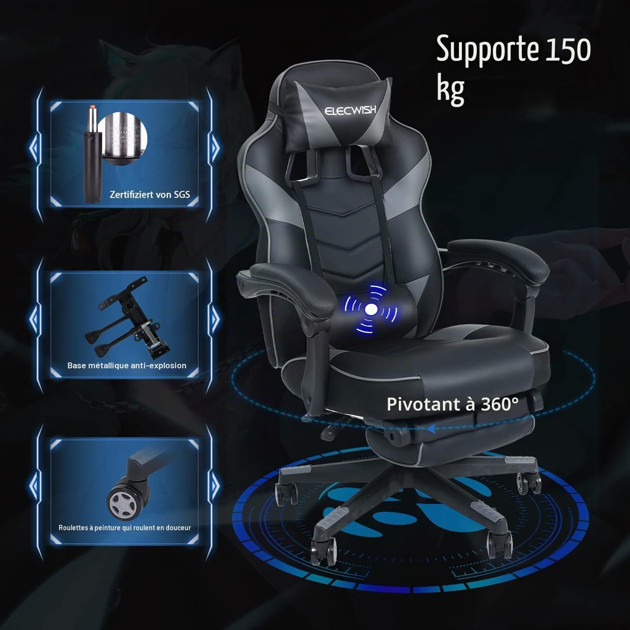 Thumbnail 5 de YU YUSING Massage Chaise Gaming Ergonomique — Chaise de Bureau Verst que réconforte le gaming et le travail