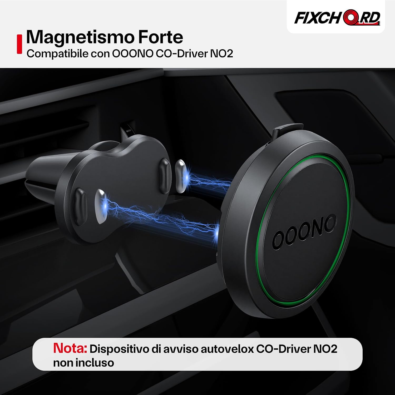 Detalle de Supporto magnetico FIXCHORD per OOONO CO-Driver NO2 (1 pezzo) con magneti integrati