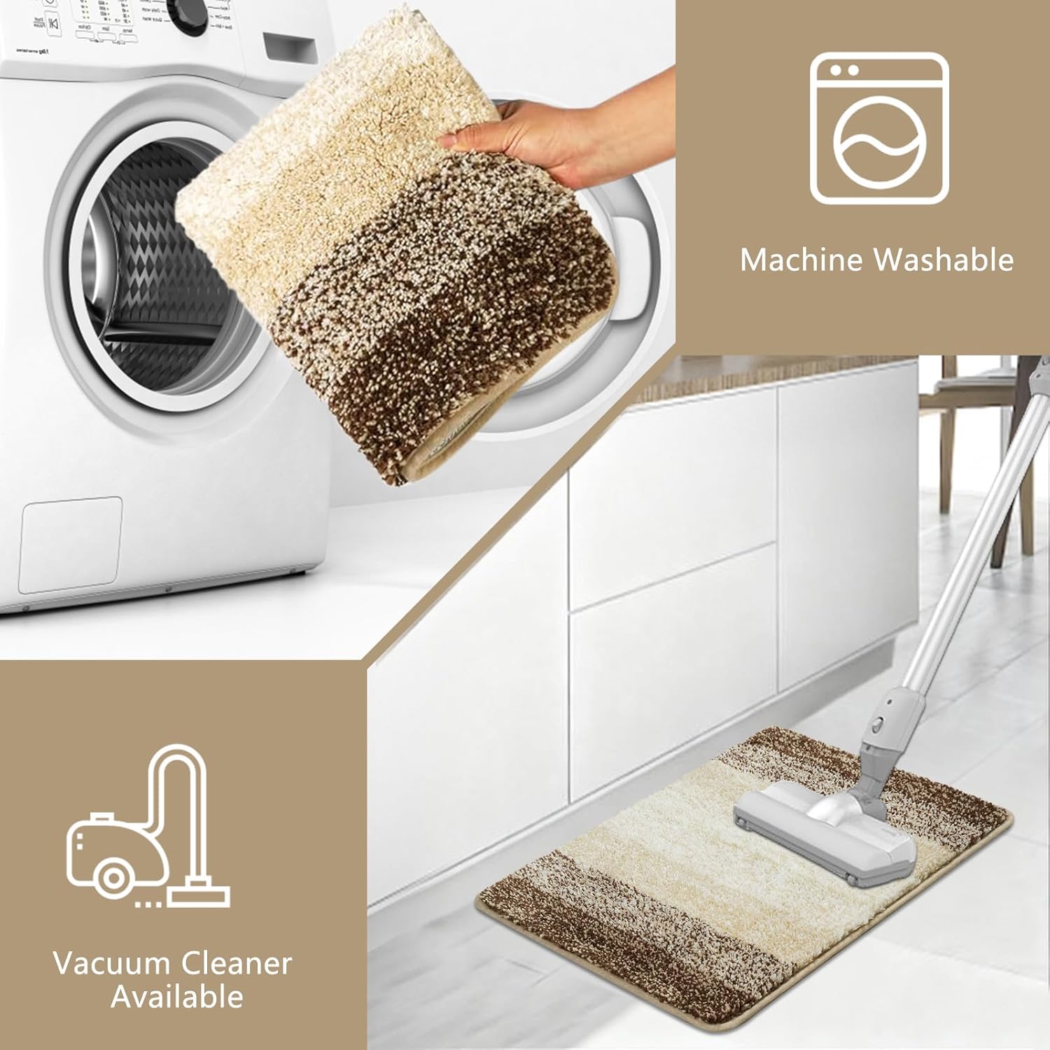 Thumbnail 4 de Famibay Badteppich rutschfest – rutschfester, saugfähiger Badvorleger aus Mikrofaser (Beige)