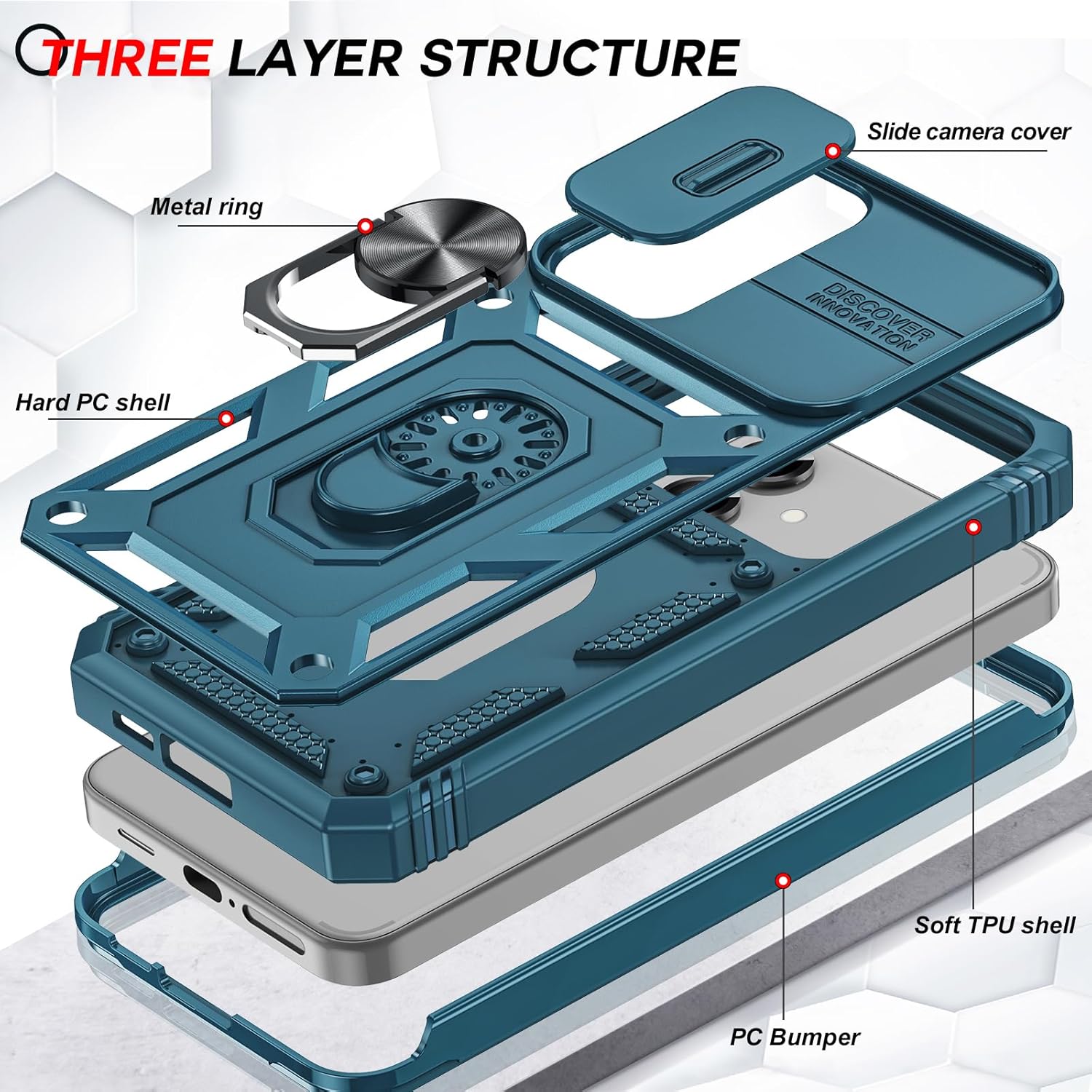 Thumbnail 3 de LeYi Military Shockproof Case for Samsung Galaxy S25 with Slide Camera Cover, Tempered Glass & Ring Stand (Blue)