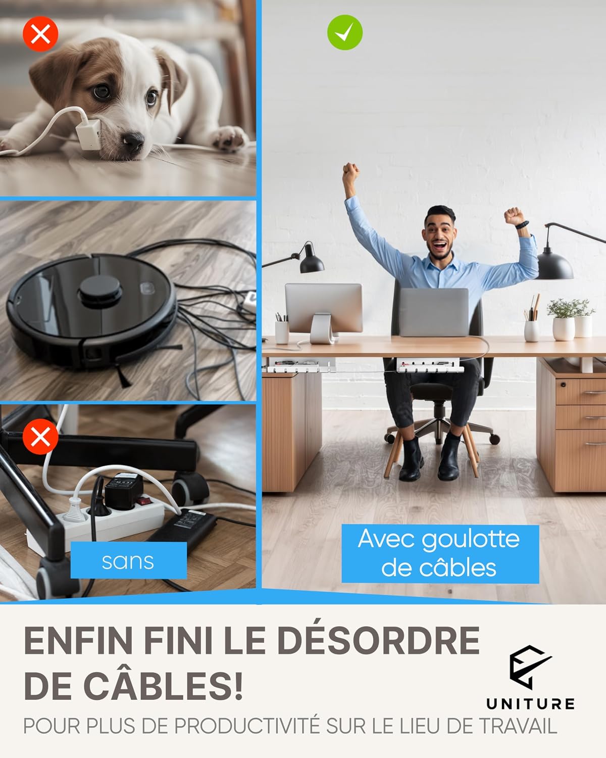 Detalle 2 de UNITURE® AK3-AT1-GL-M-X kabelgoot, set van 2 in wit staal