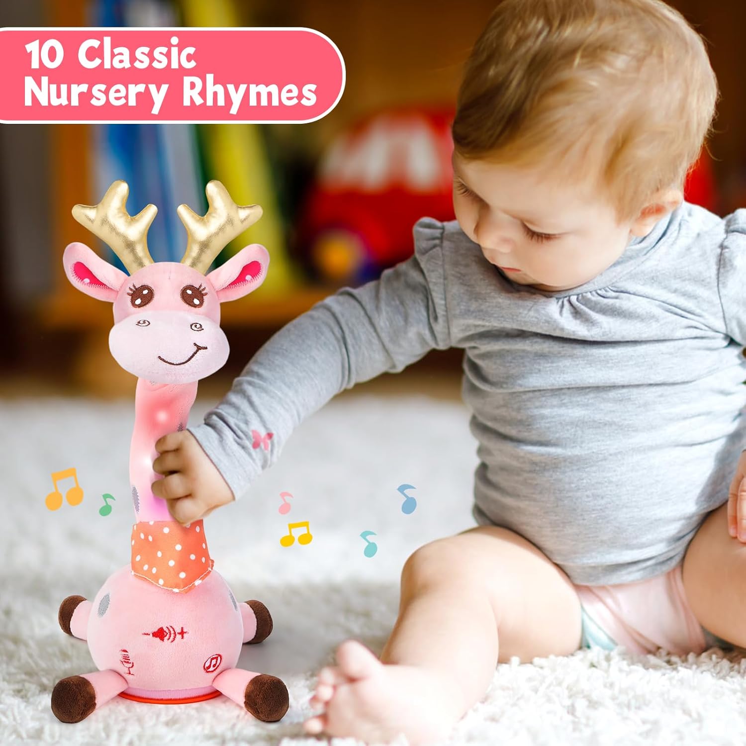 Thumbnail 4 de Edencomer Sprechende Giraffe Kuscheltier (Singend, Tanzend) mit Lautstärkeregler – rosa