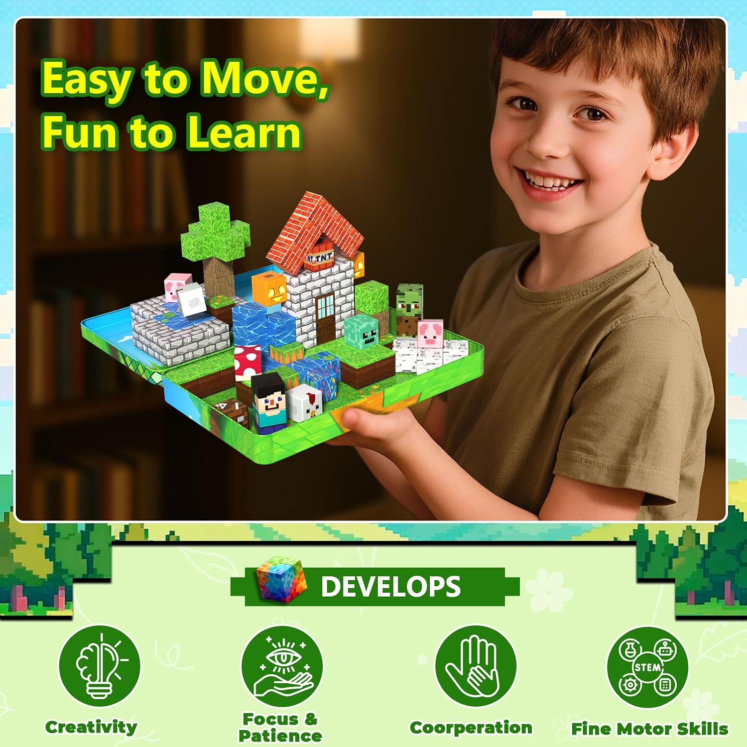 Detalle 2 de Magnetic Building Blocks, 60 Pieces