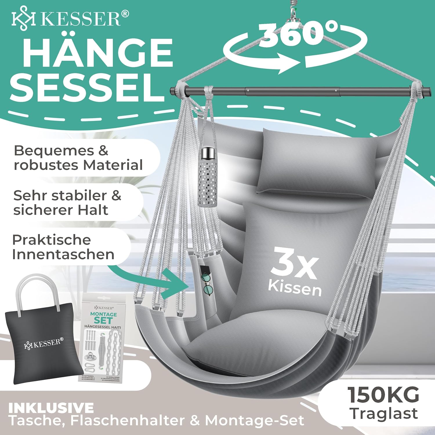 Detalle 2 de KESSER® Haiti Haiti - Silla colgante resistente y ajustable 🪢