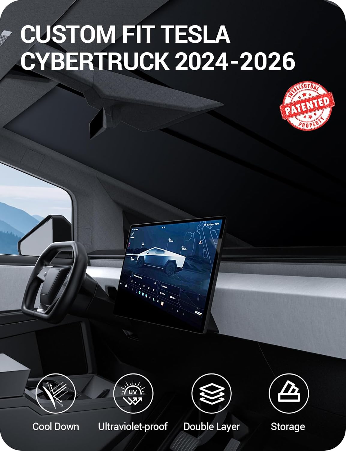 Thumbnail 1 de BASENOR Tesla Cybertruck Windshield Sunshade with Nano Ice Crystal Cooling