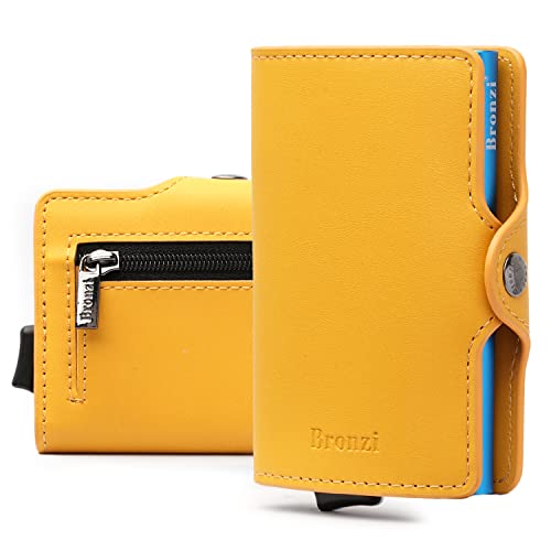 Detalle de Bronzi Nuovo Portafoglio Porta Carte Credito – Portafoglio Uomo Slim in Pelle sintetica con protezione RFID, giallo