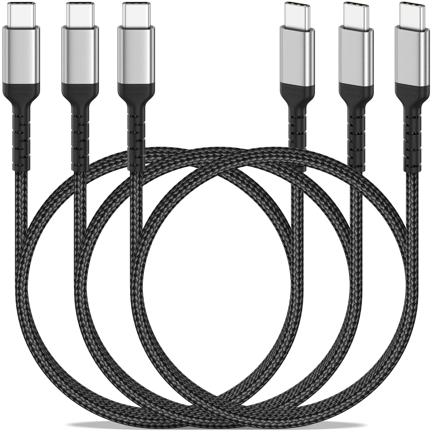 Detalle de ADILIFT USB‑C auf USB‑C Kabel 1 m – 3er Pack, 60 W Schnellladekabel, Nylon, 3 A/20 V, kompatibel mit MacBook, Galaxy, Pixel, Huawei