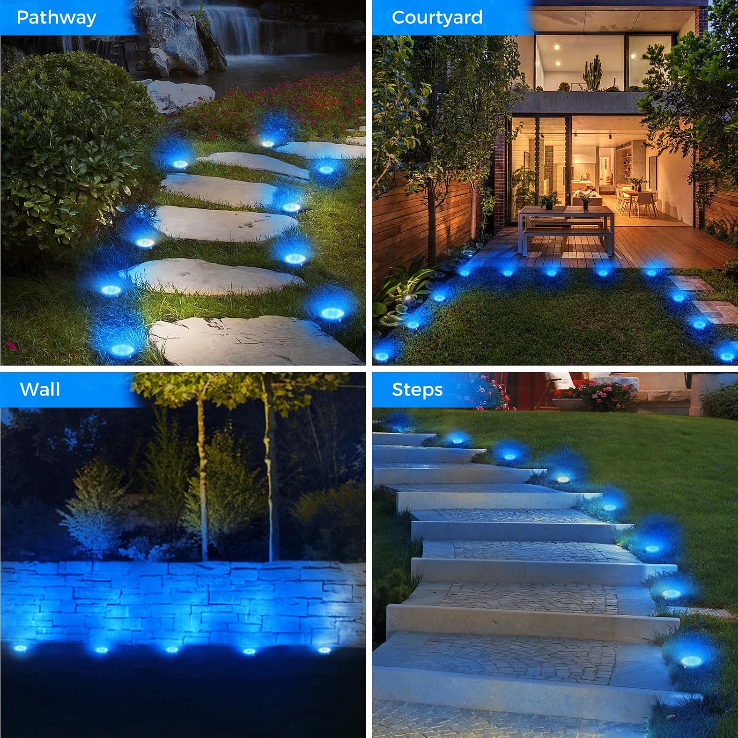 Detalle 2 de Peasur Solar Bodenleuchten Aussen – 12 Stück, 8 LED Blau