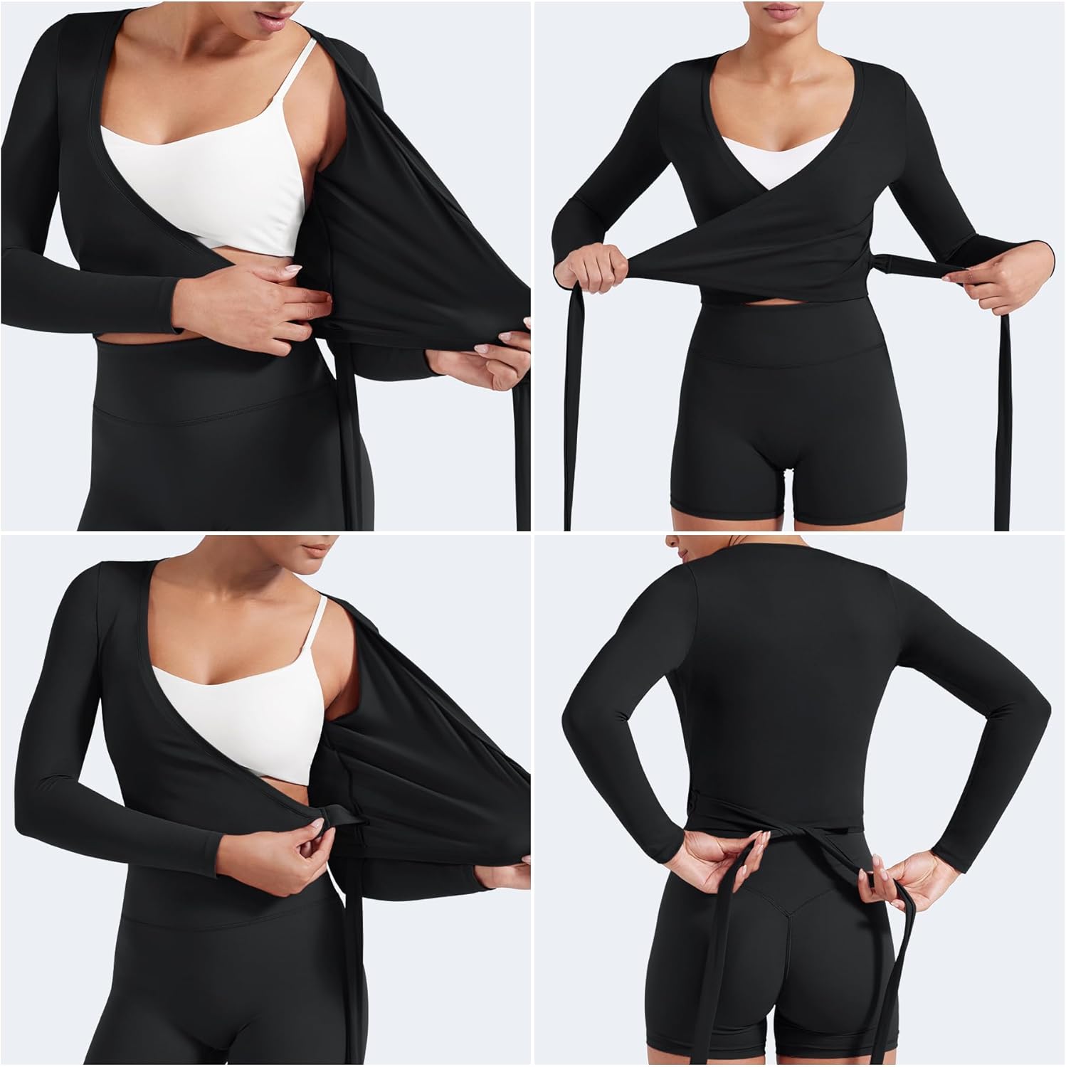 Thumbnail 1 de YEOREO Women’s Pilates Wrap Top with Tie V-Neck (Long Sleeve)