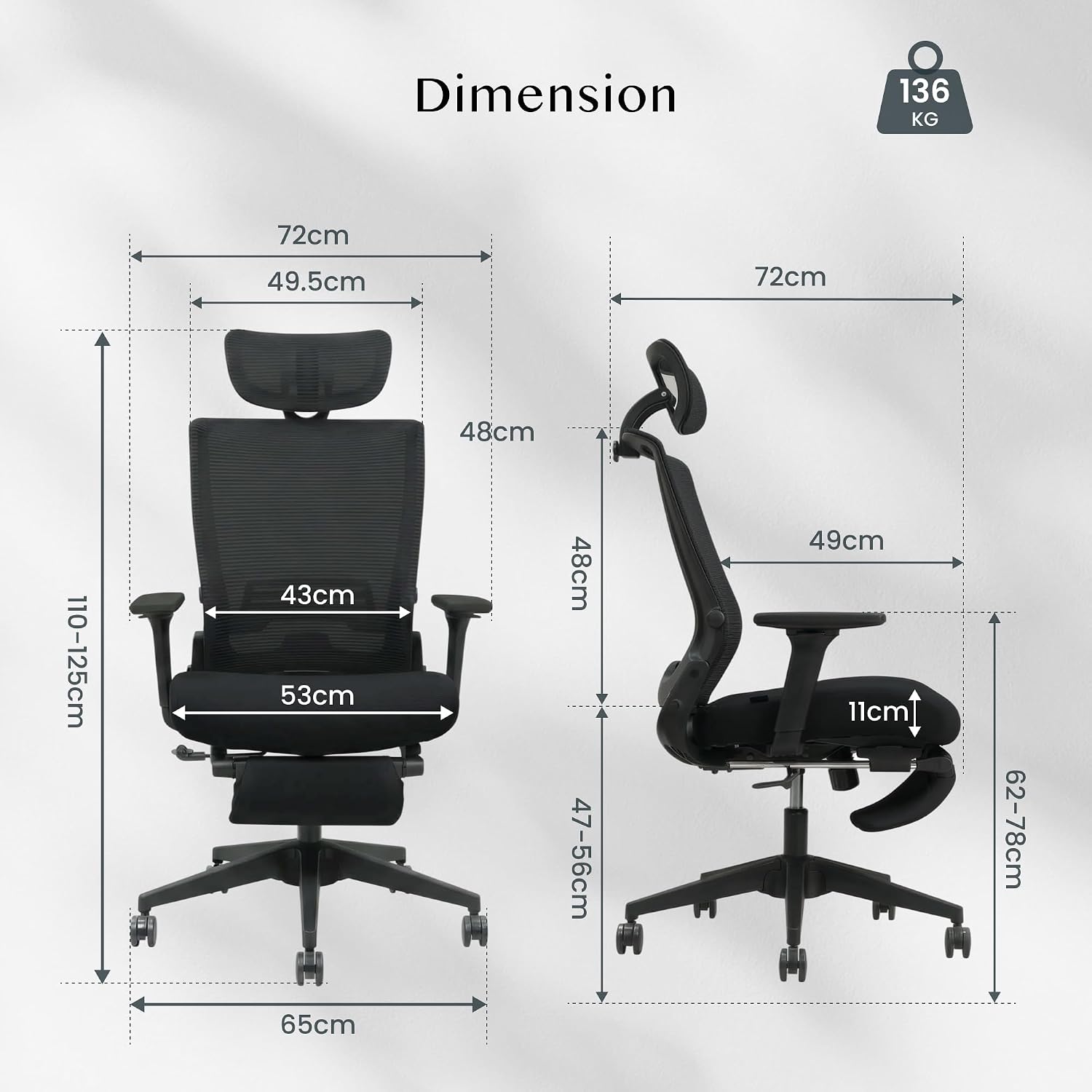 Detalle de FLEXISPOT Foldex ergonomischer Bürostuhl klappbar mit Lendenwirbelstütze und verstellbaren Armlehnen