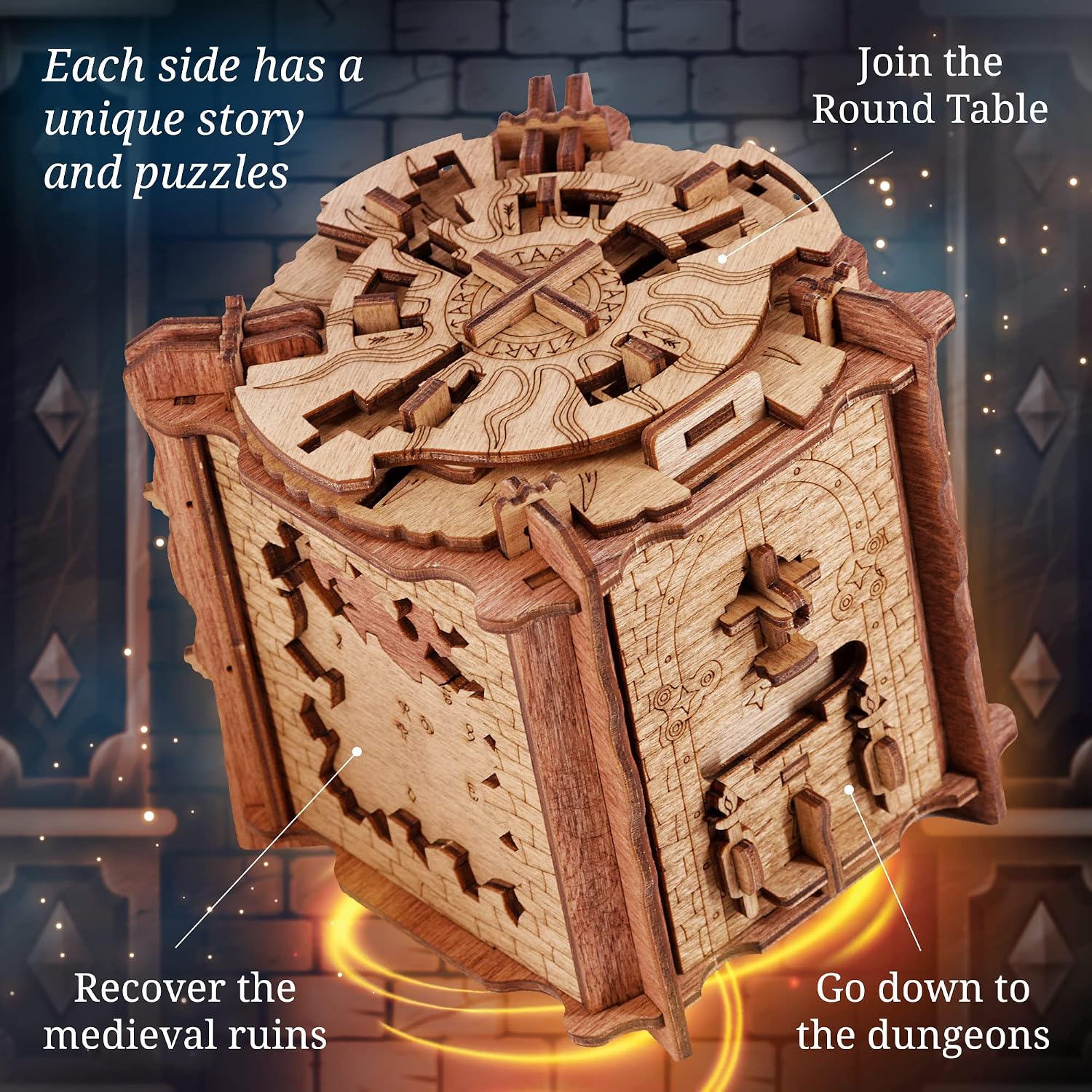Detalle de iDventure Cluebox: The Trial of Camelot – A 3D wooden puzzle box for 1–2 players