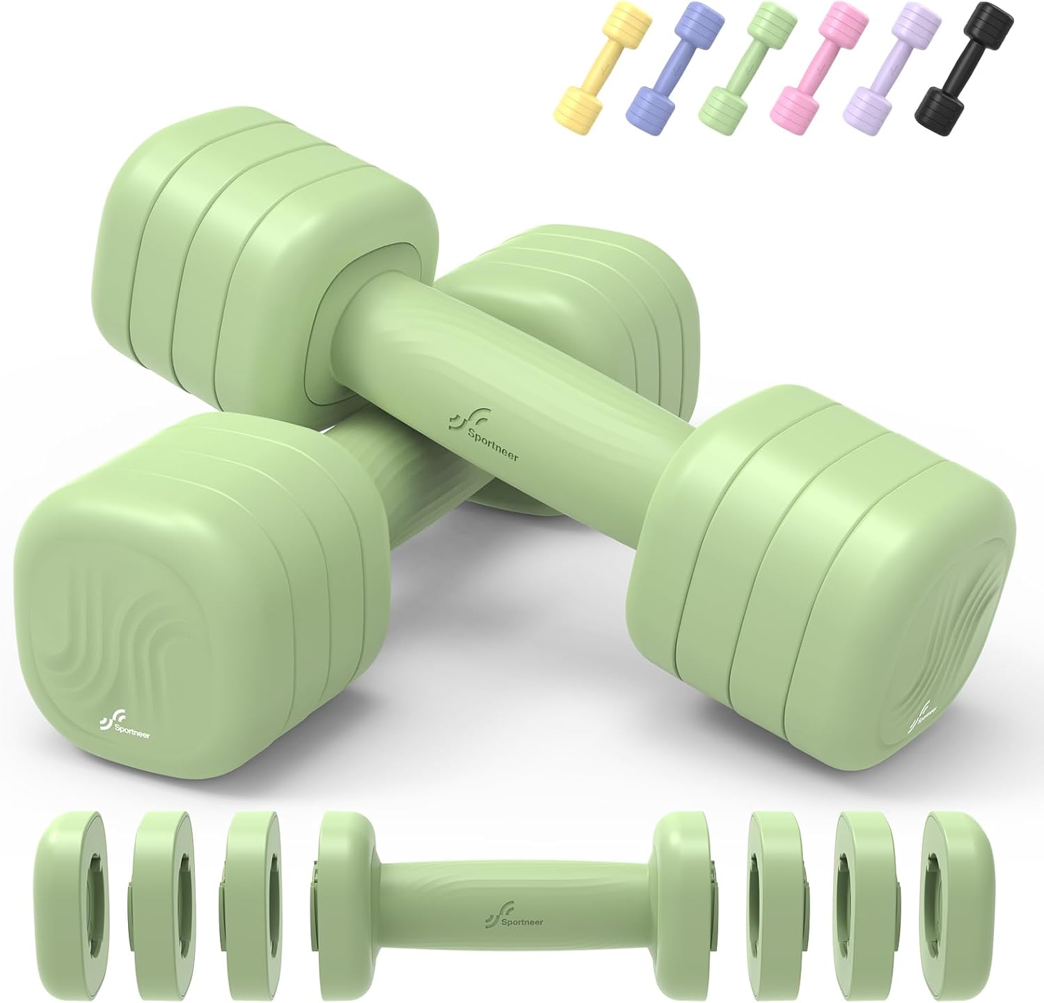 Detalle de Sportneer Adjustable Dumbbells Set for Women (1–2.5kg each) – 4-in-1 pair set with non-slip TPU grip